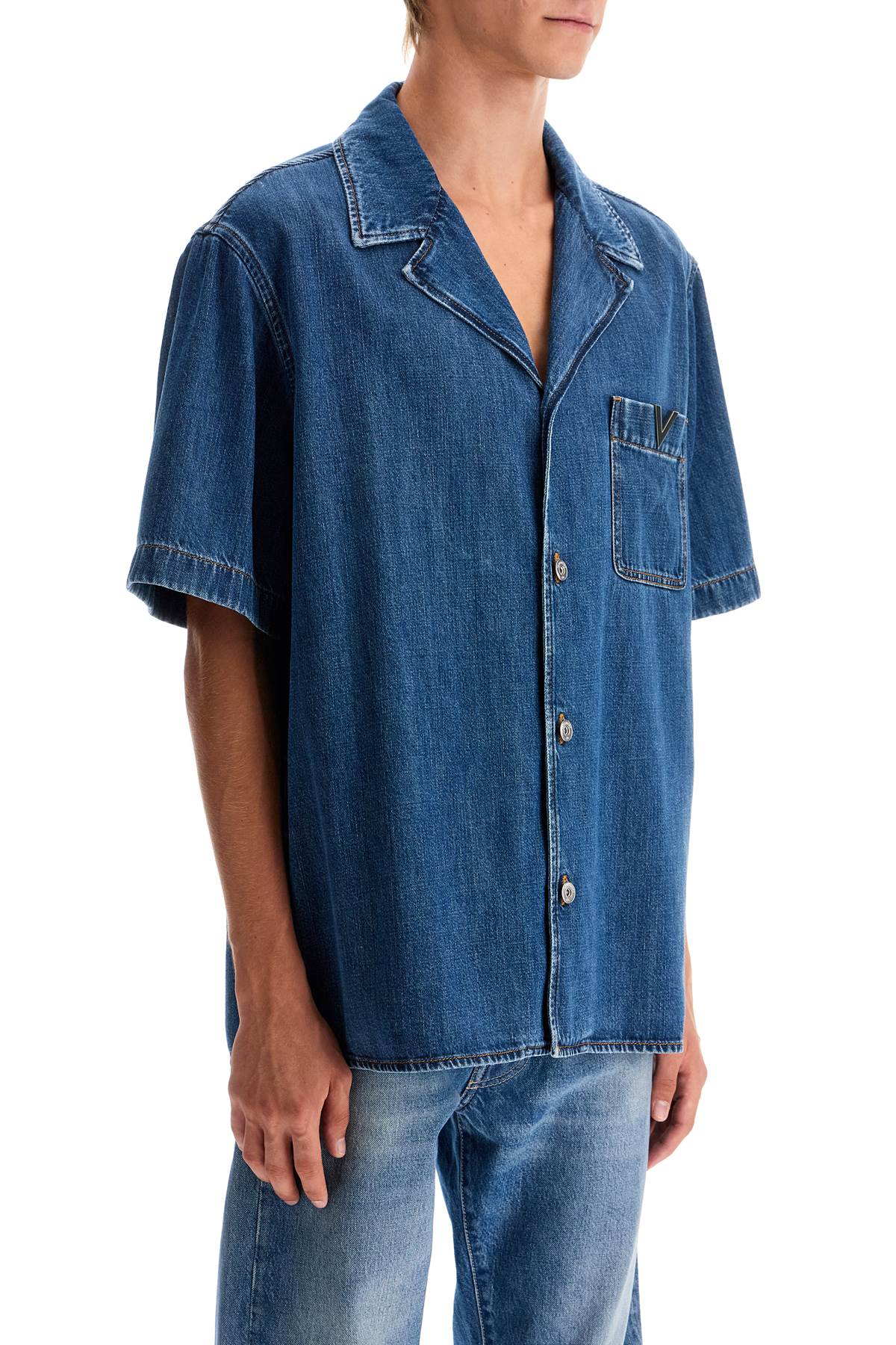 denim bowling shirt for men hover