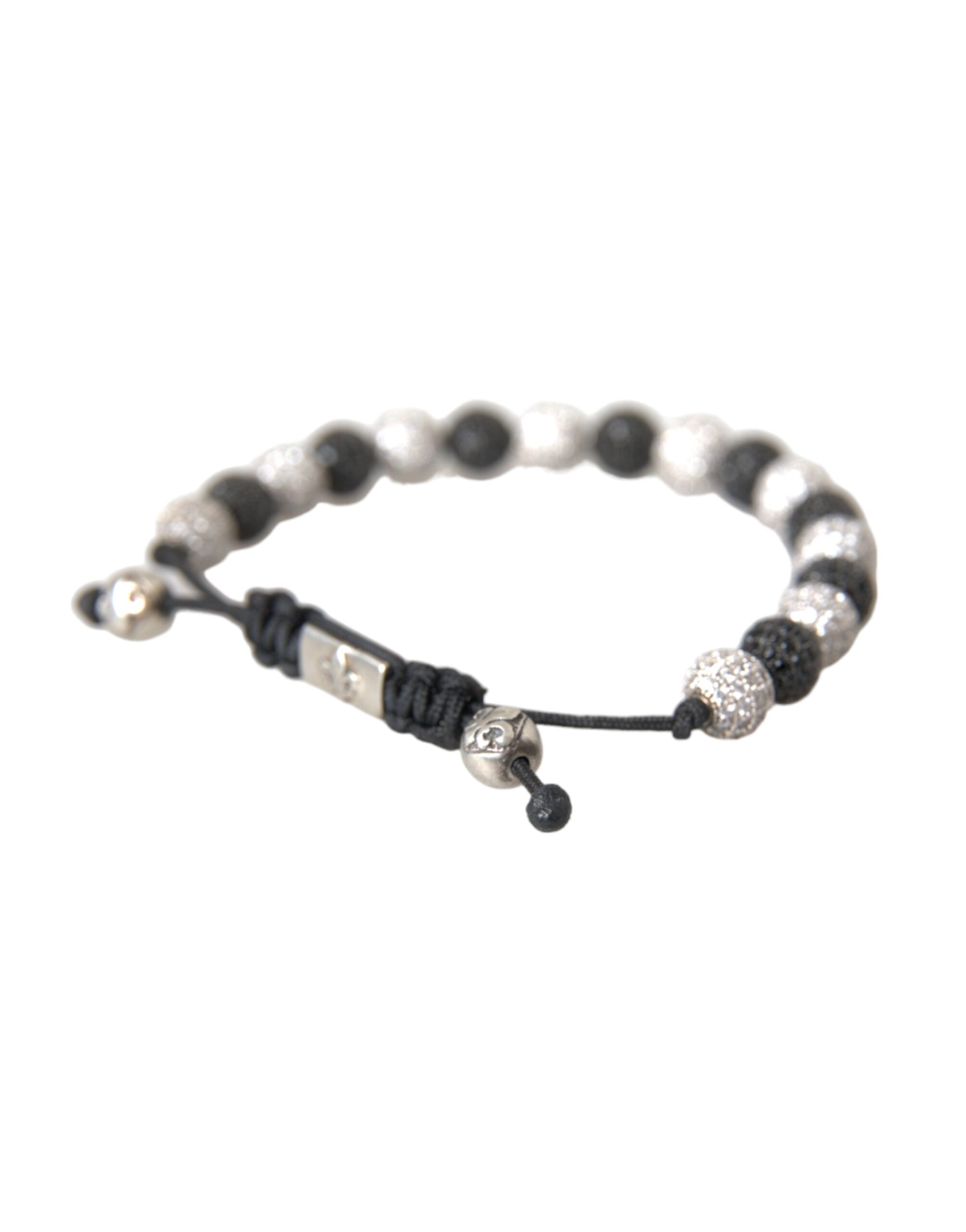 CZ Crystal Ball Black White Beaded Bracelet hover