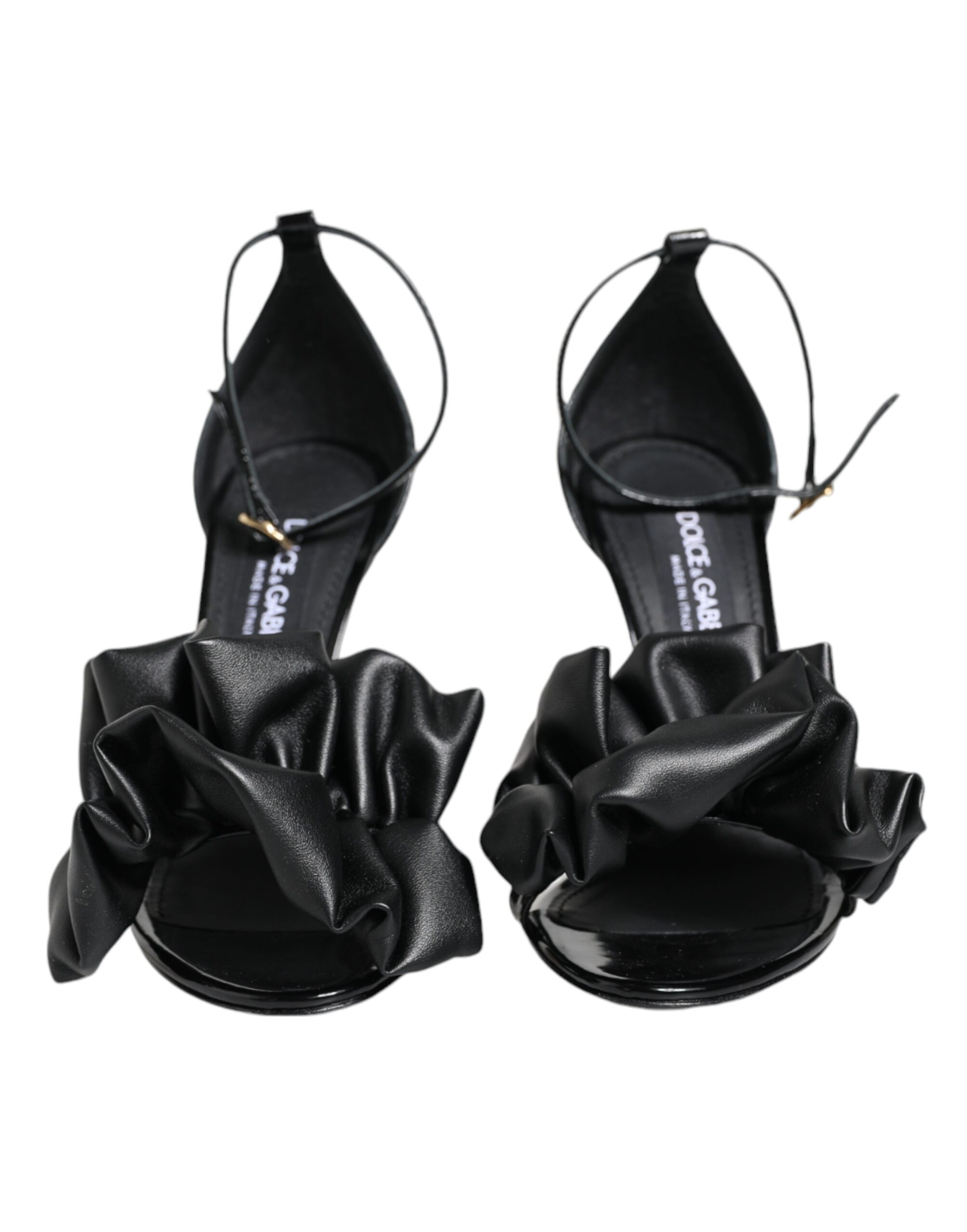 Black Leather Ankle Strap Heel Sandals Shoes hover