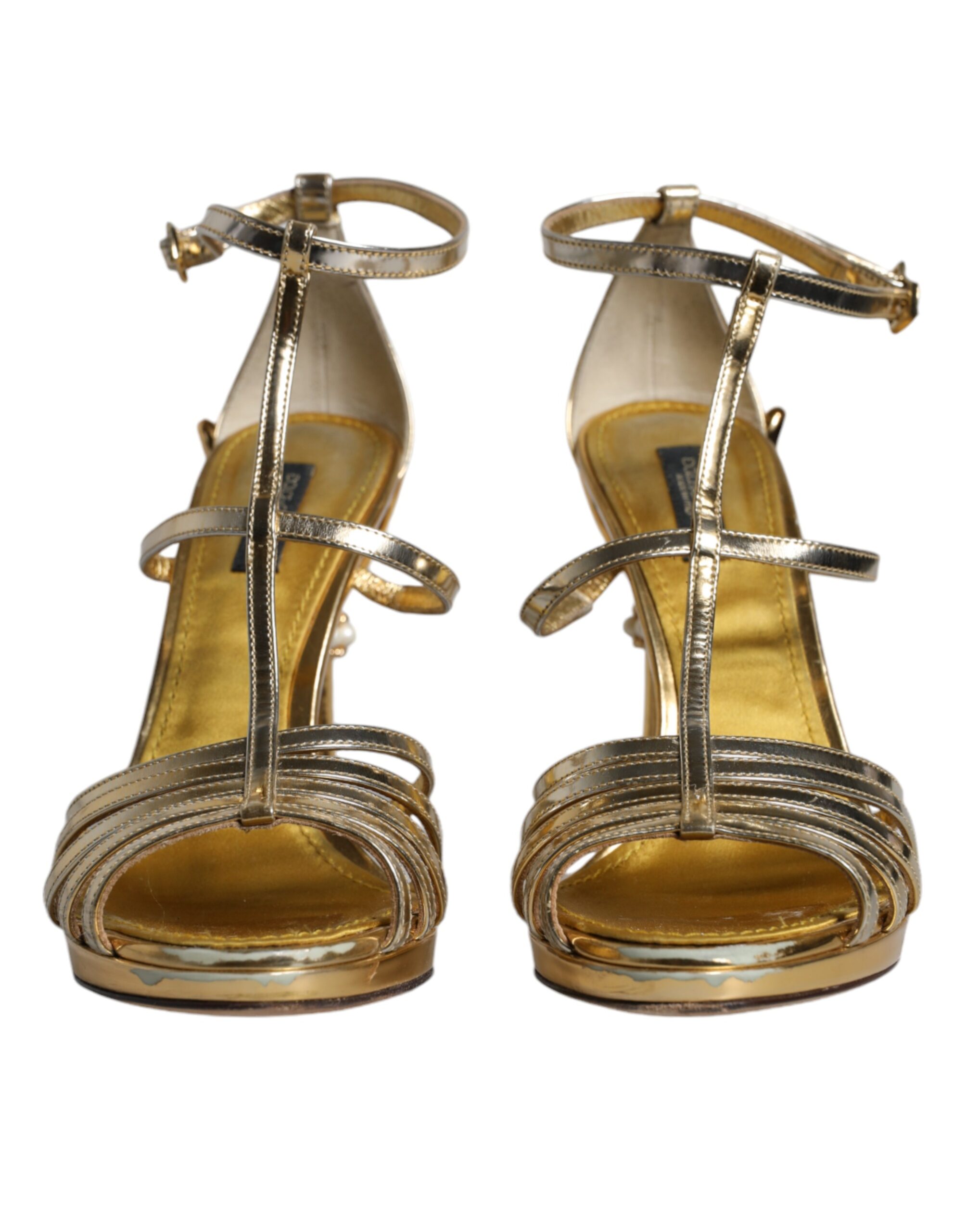 Gold Leather Baroque Heels Sandals Shoes hover
