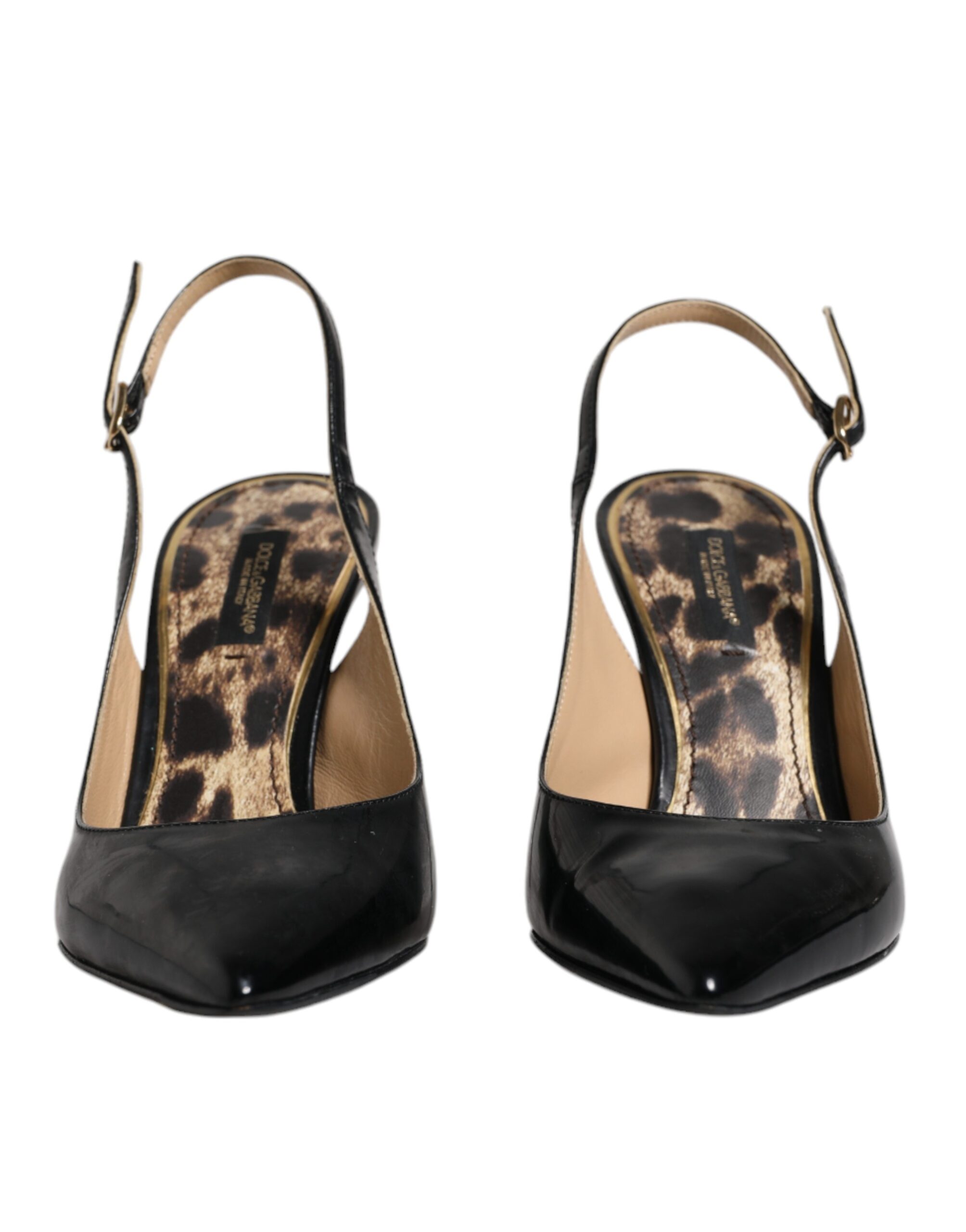 Black Leather High Heels Slingbacks Shoes hover