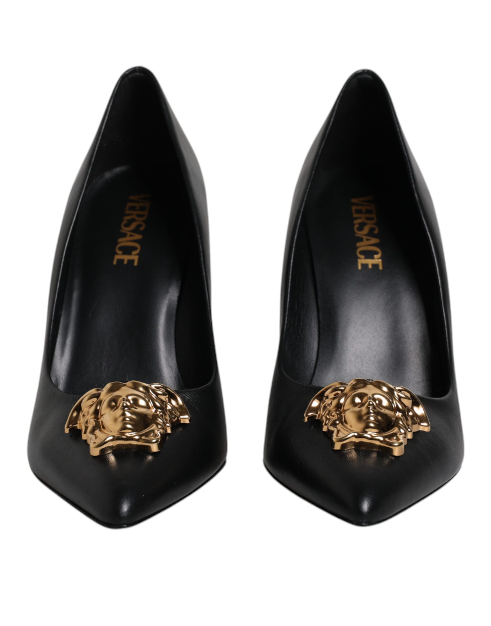 Black Leather Logo Plaque High Heels Pumps Shoes hover