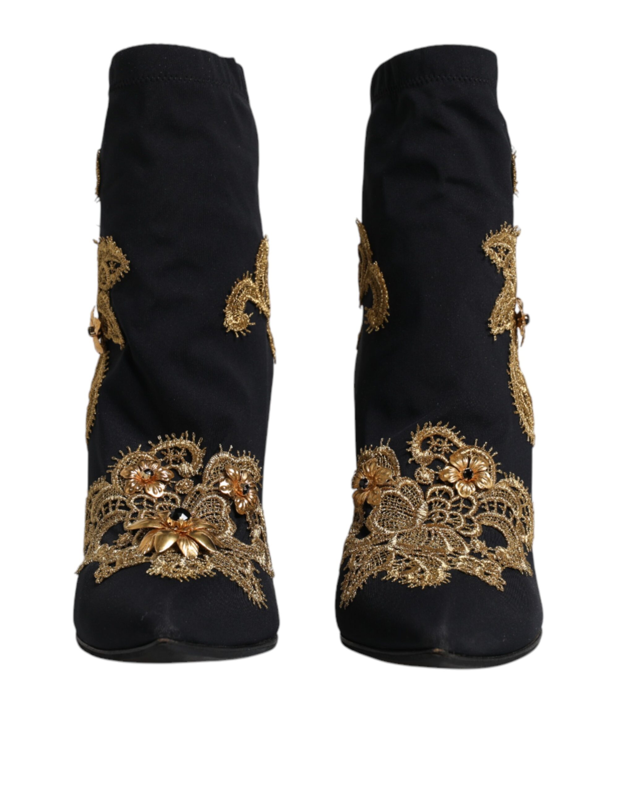 Black Gold Embroidery Slip On Boots Shoes hover