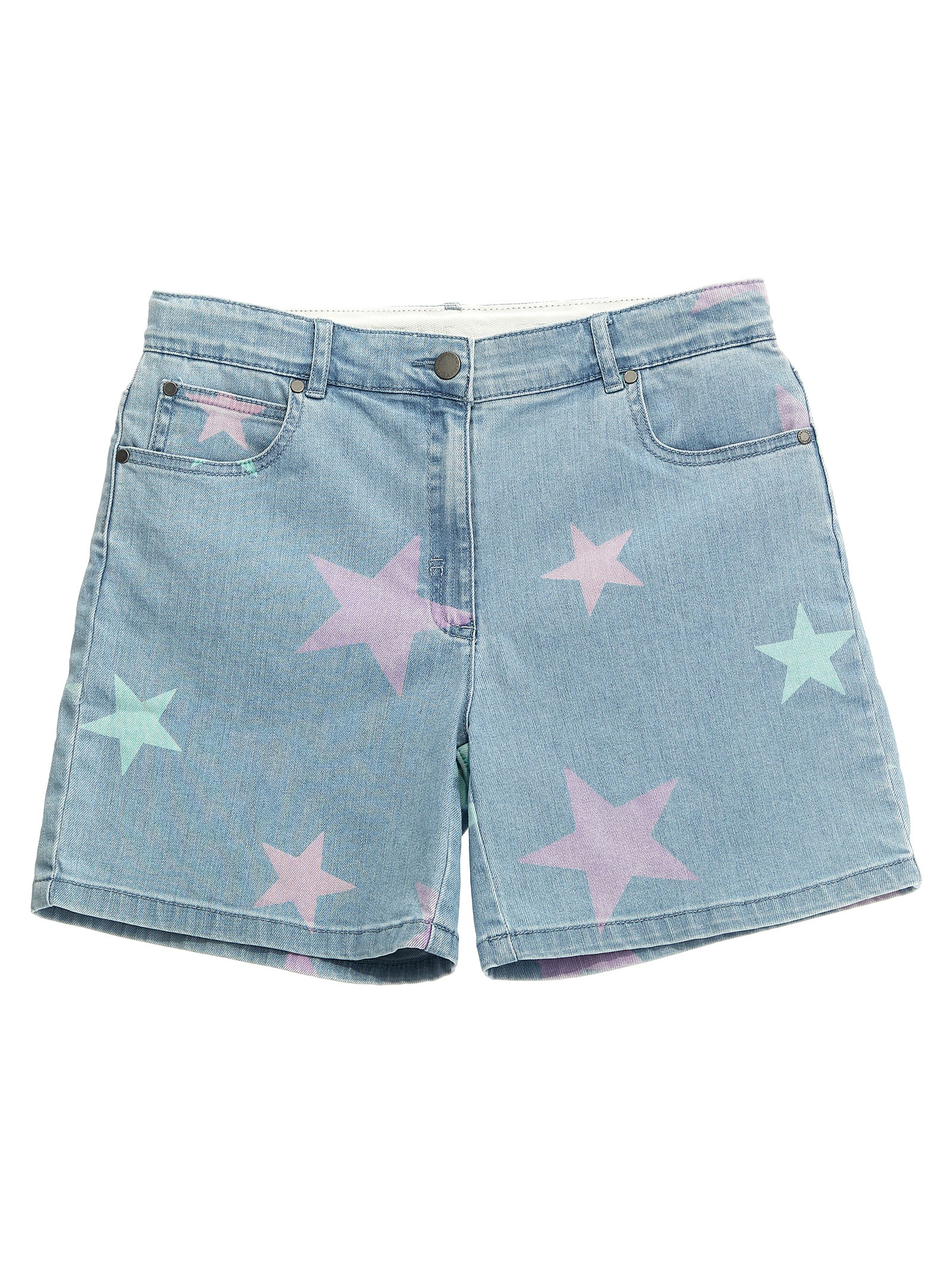 Printed denim shorts