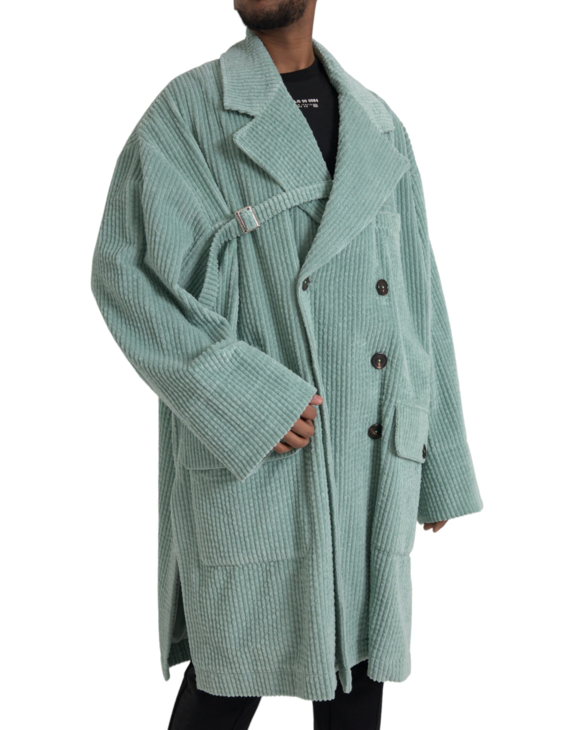Blue Double Breasted Corduroy Cotton Jacket hover