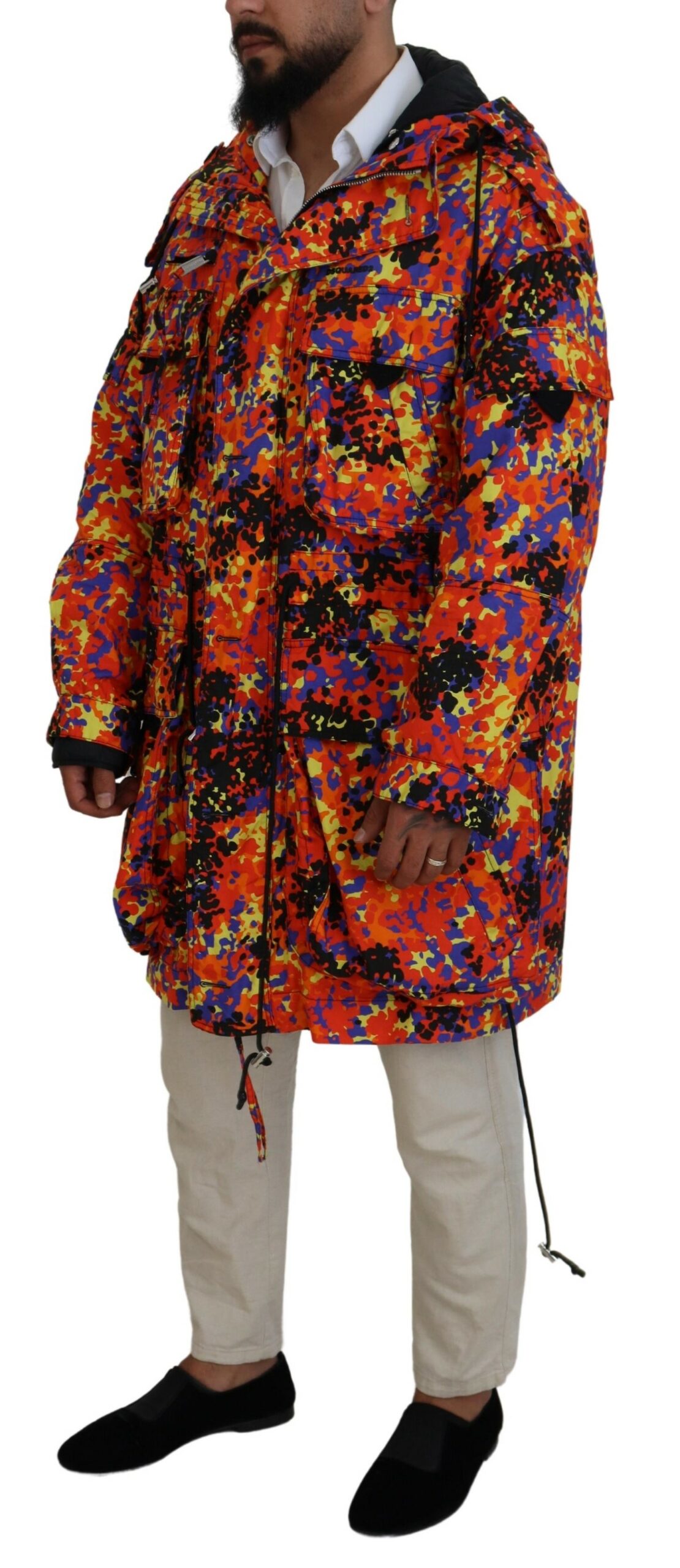 Multicolor Long Hooded Cargo Pocket Coat Jacket hover