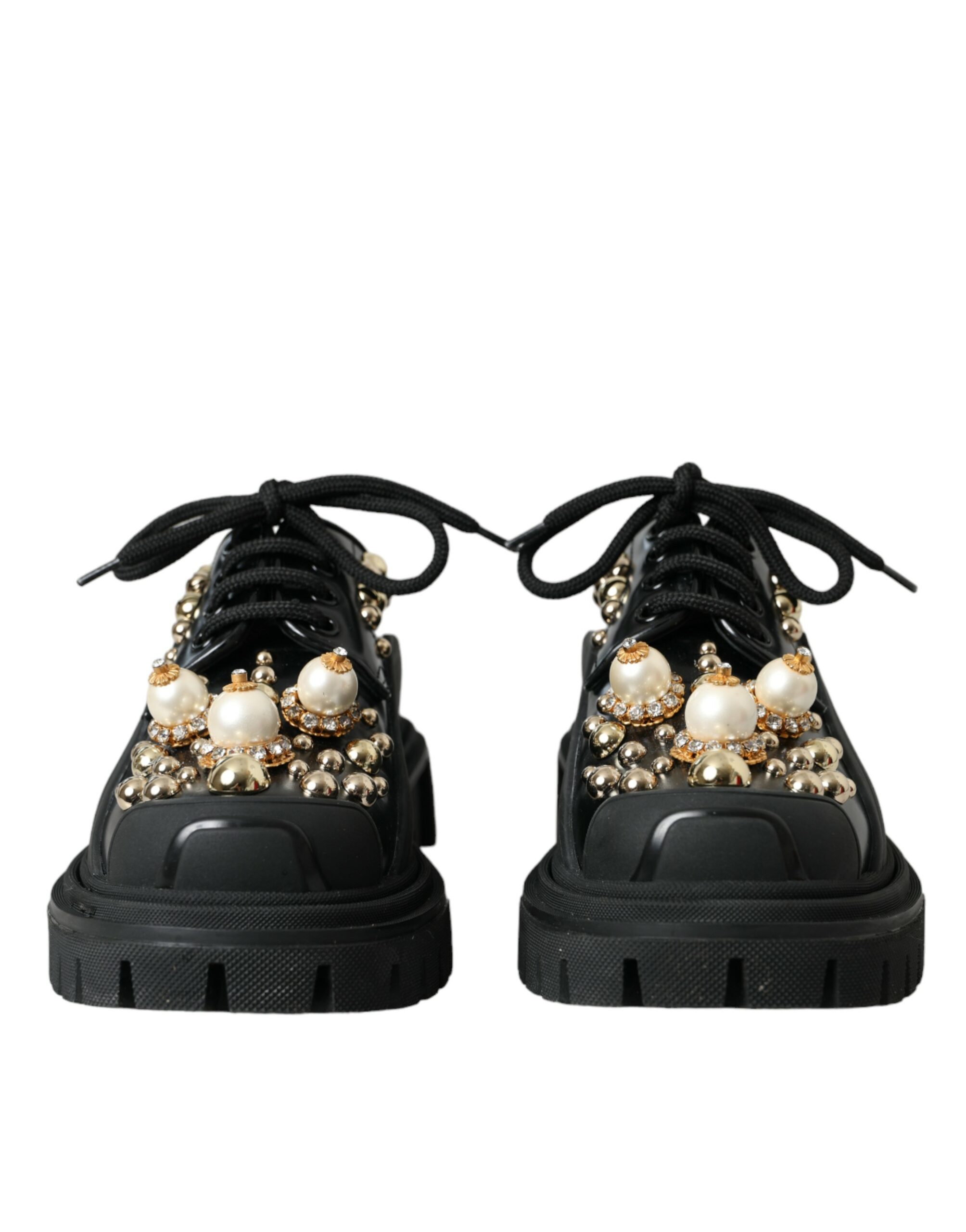 Black Leather Trekking Derby Embellished Shoes hover