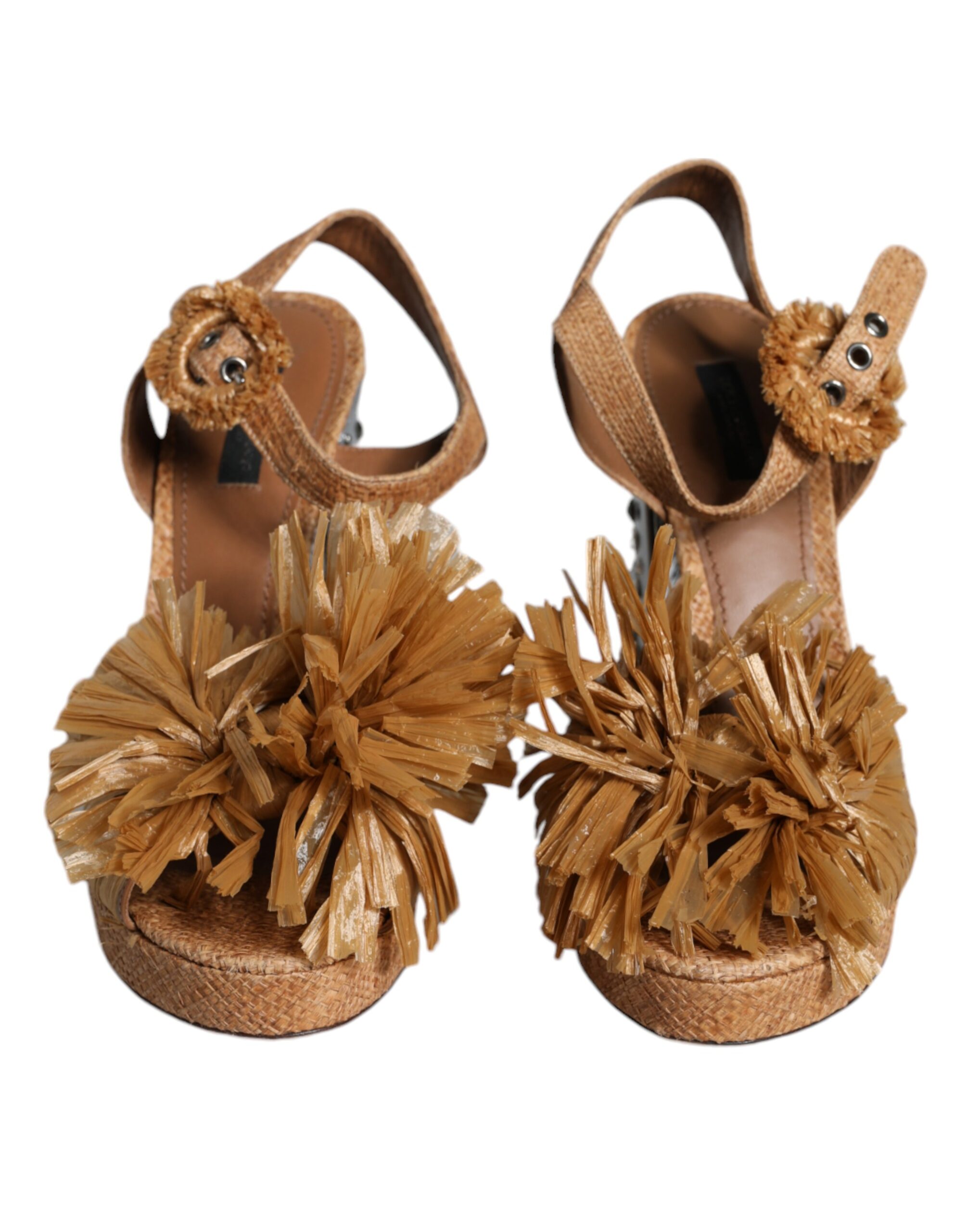 Brown Raffia Ankle Strap Crystal Sandals Shoes hover