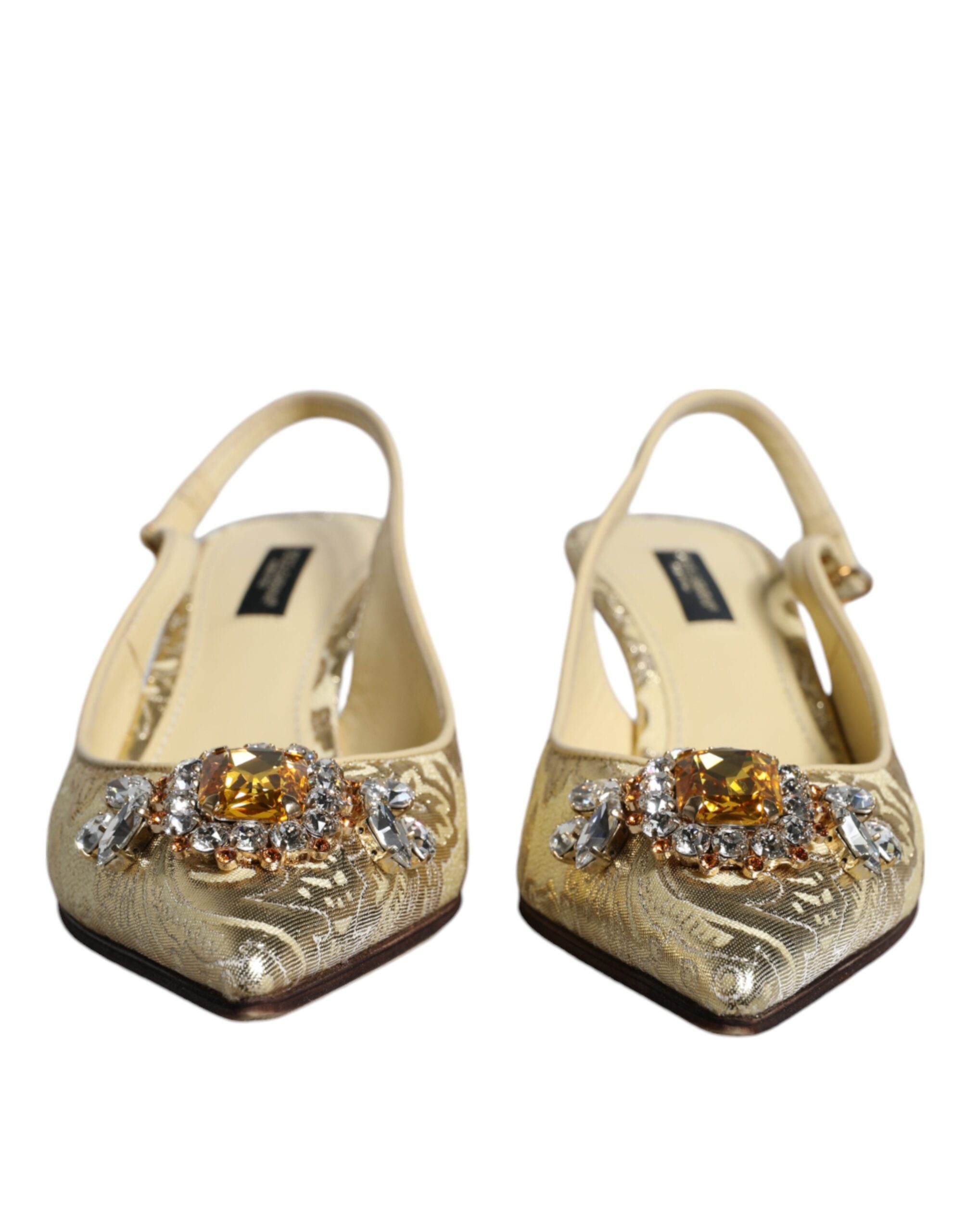 Gold Crystal Pumps Heels Slingbacks Shoes hover