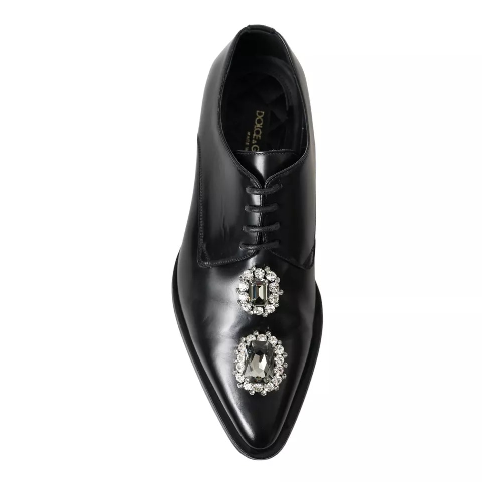 Black Leather Crystal Lace Up Formal Shoes hover