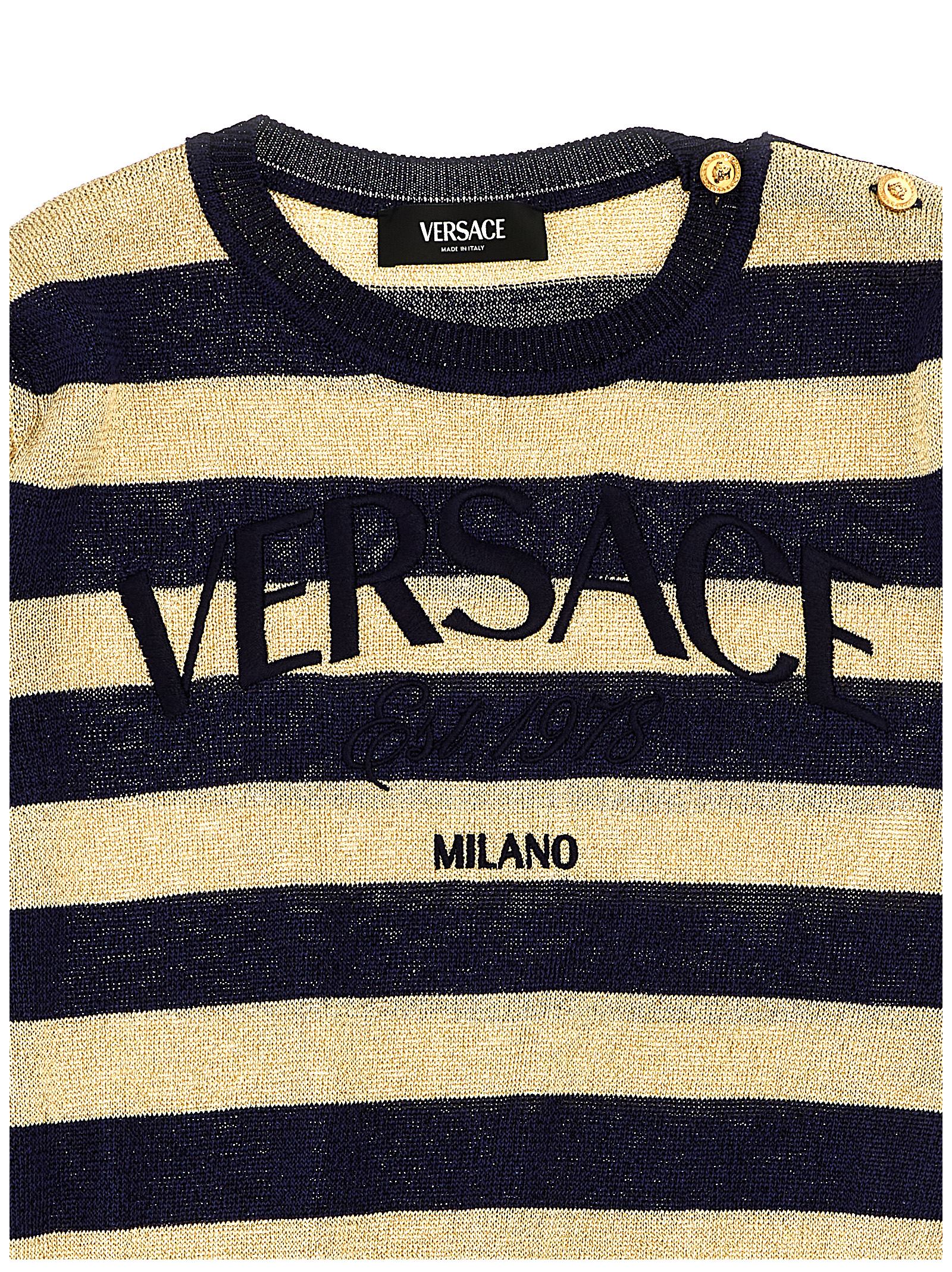Lurex striped sweater with logo embroidery