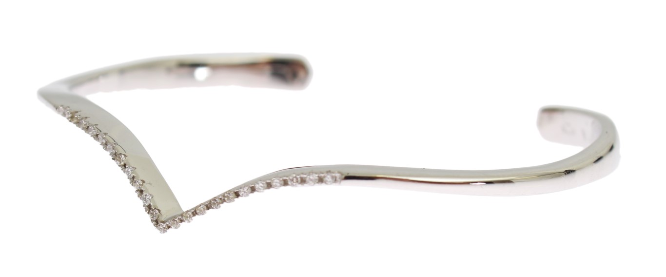Elegant Silver Bangle Cuff with Clear CZ Accents hover