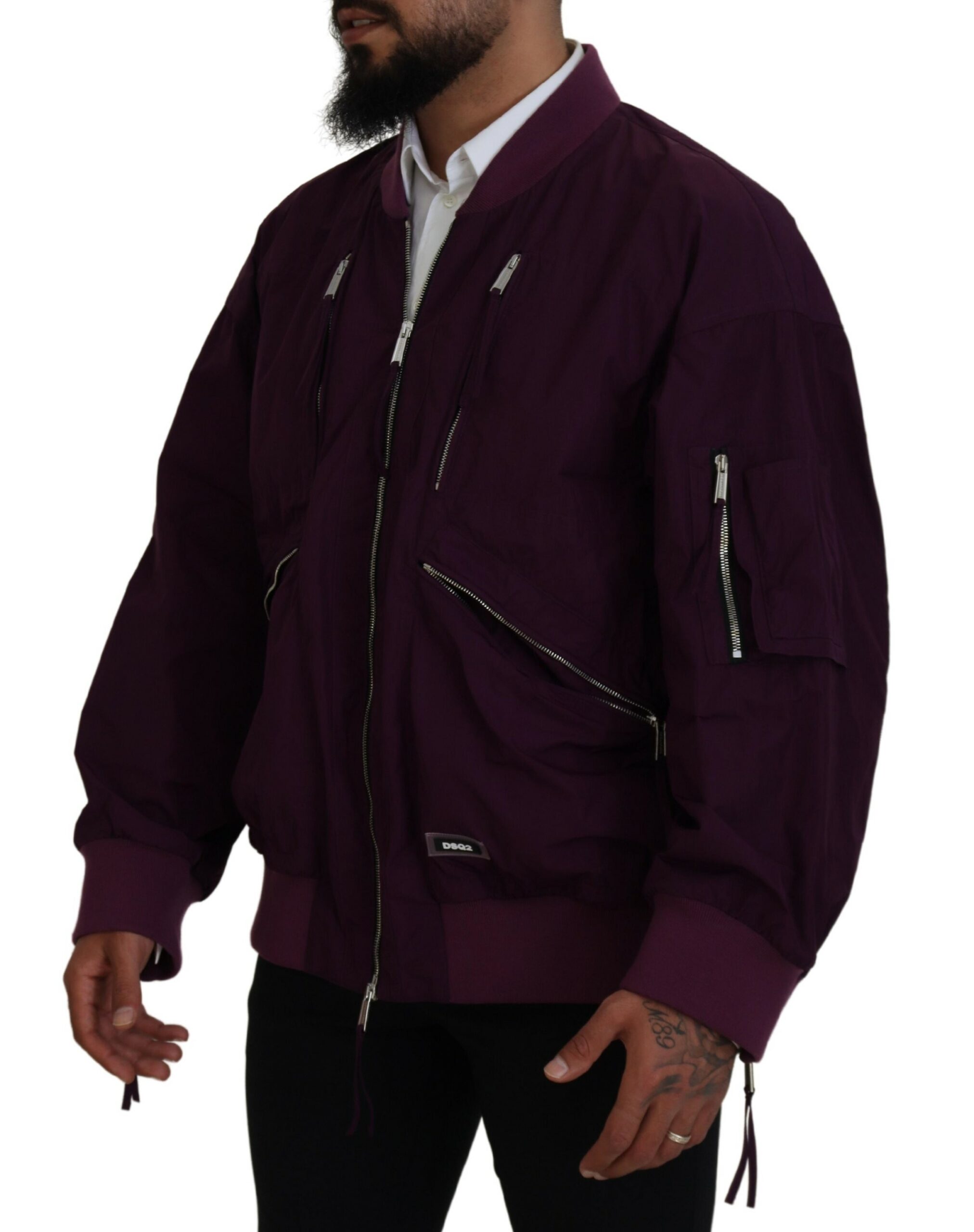 Purple Polyester Full Zipper Bomber Jacket hover