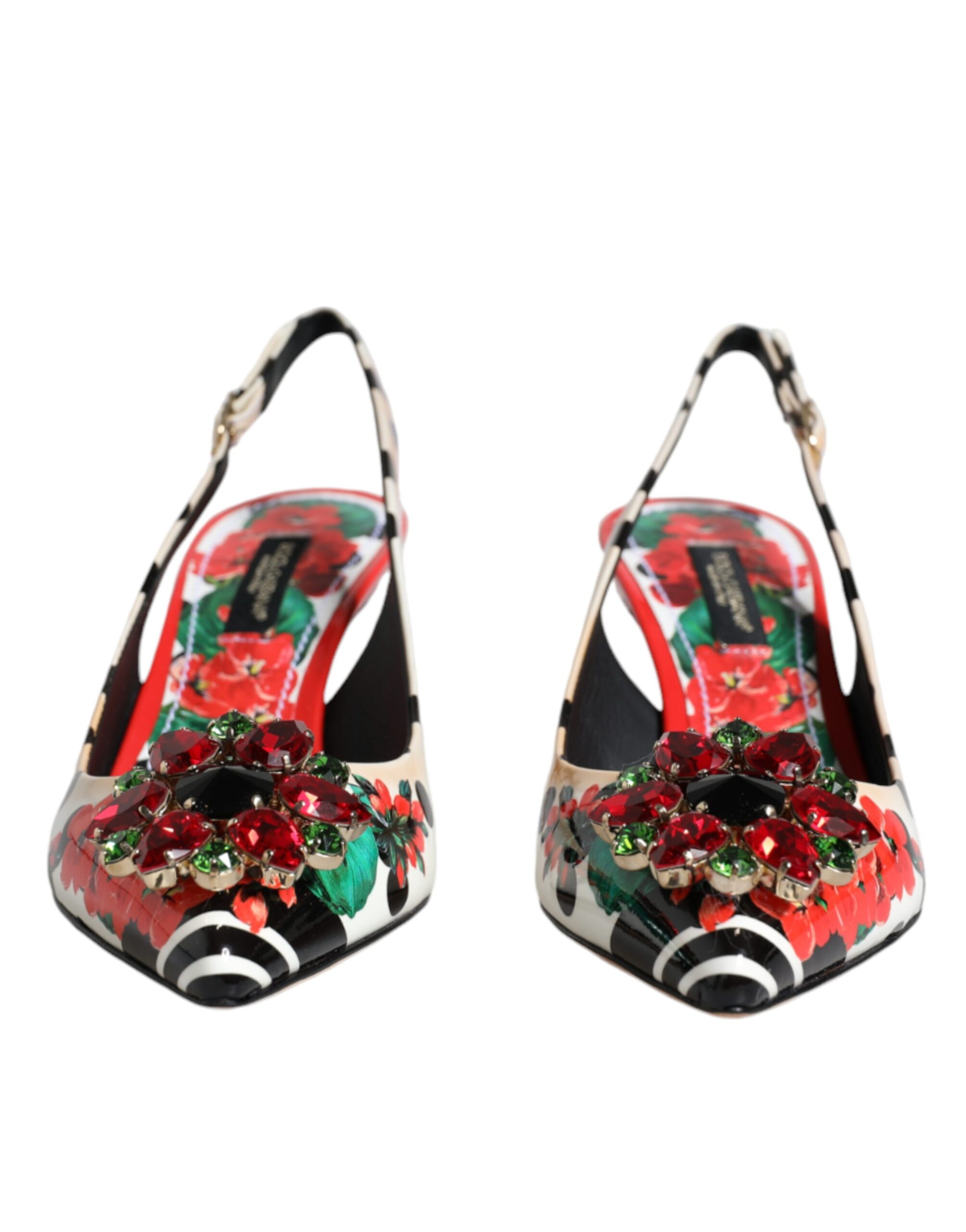 Multicolor Leather Crystal Heels Slingback Shoes hover