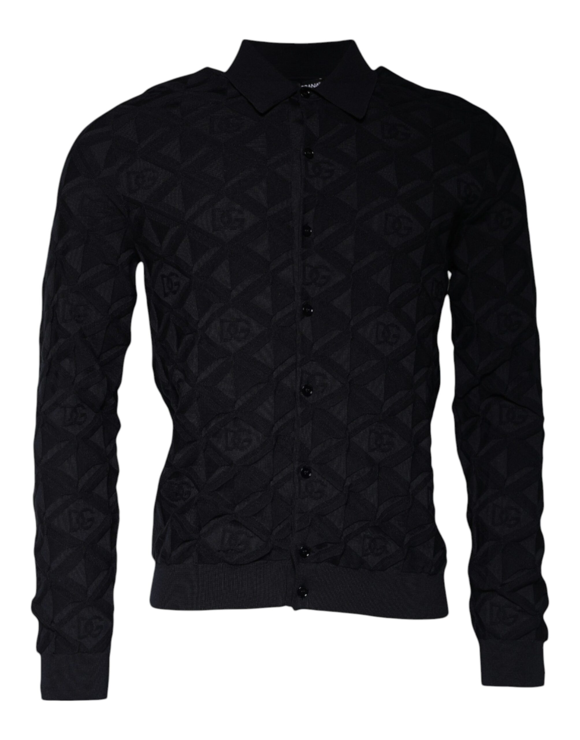 Black Silk Crew Neck Men Cardigan Sweater hover