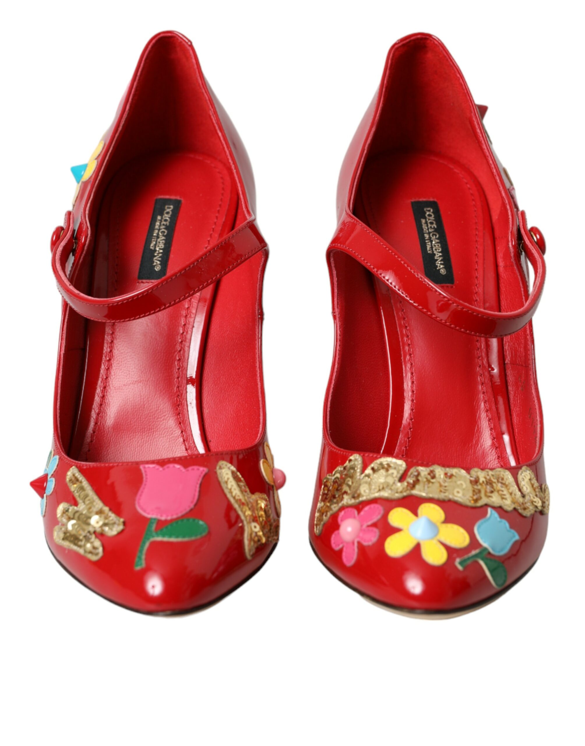 Red Leather Embellished Mary Jane Pumps Heels Shoes hover