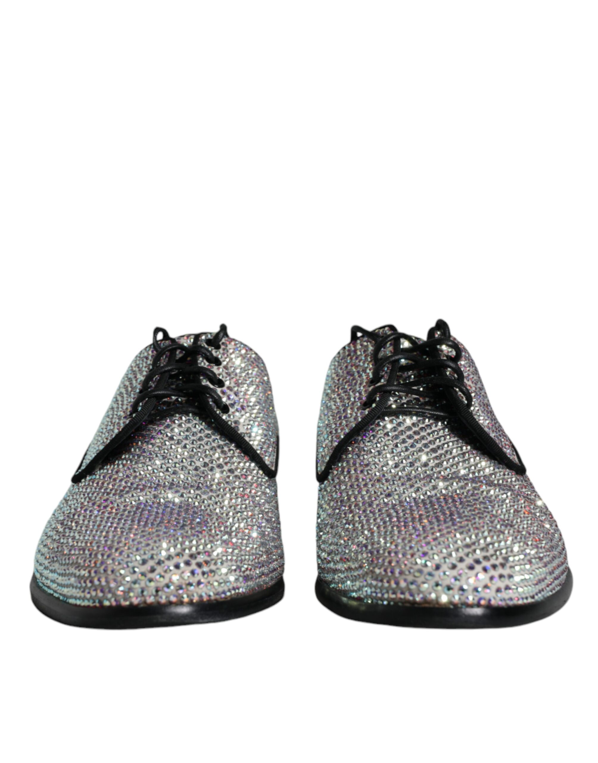 Silver Leather Rhinestones Derby Dress Shoes hover