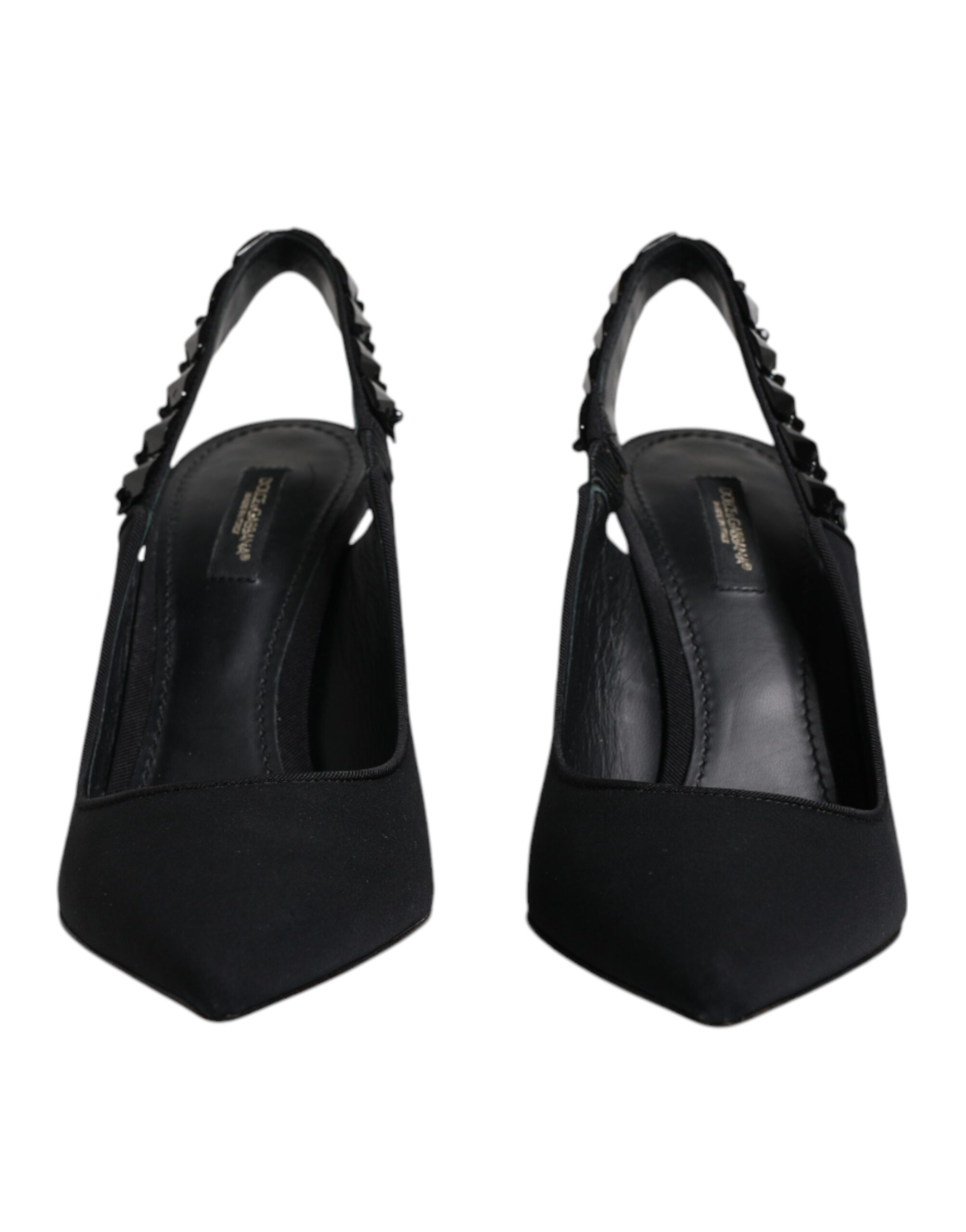 Black Embellished Charmeuse Slingback Shoes hover