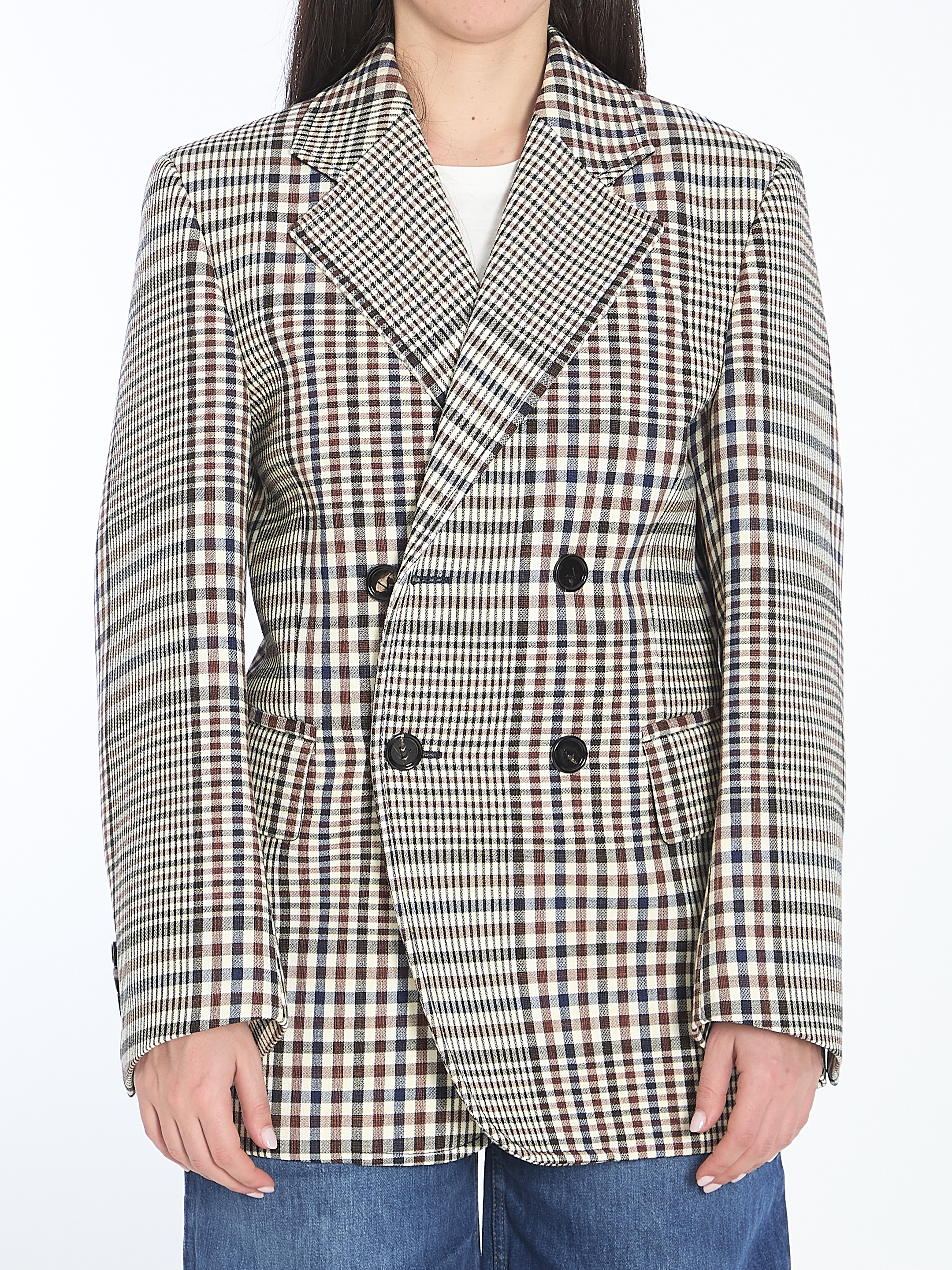 Double-breasted check blazer