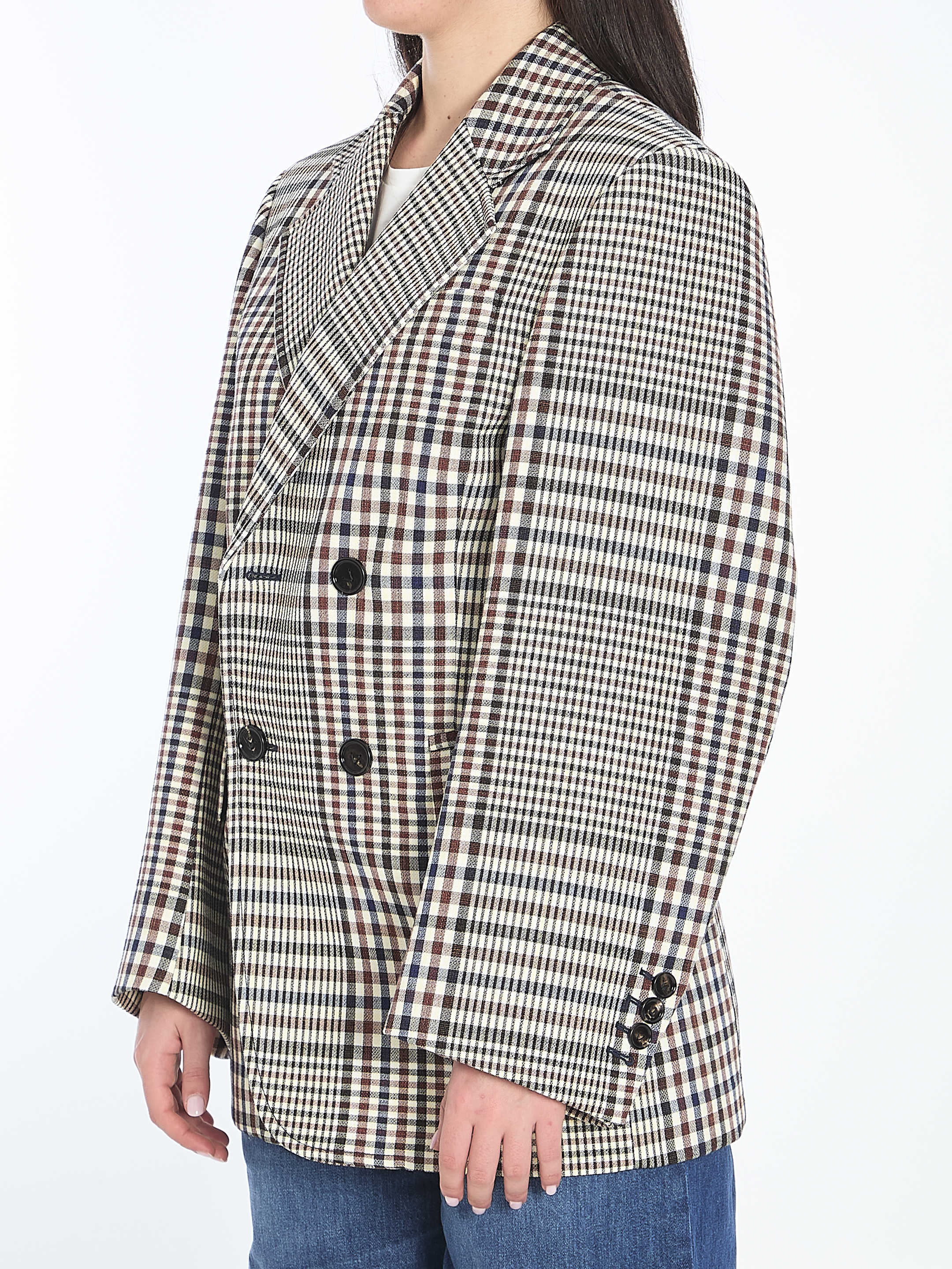 Double-breasted check blazer