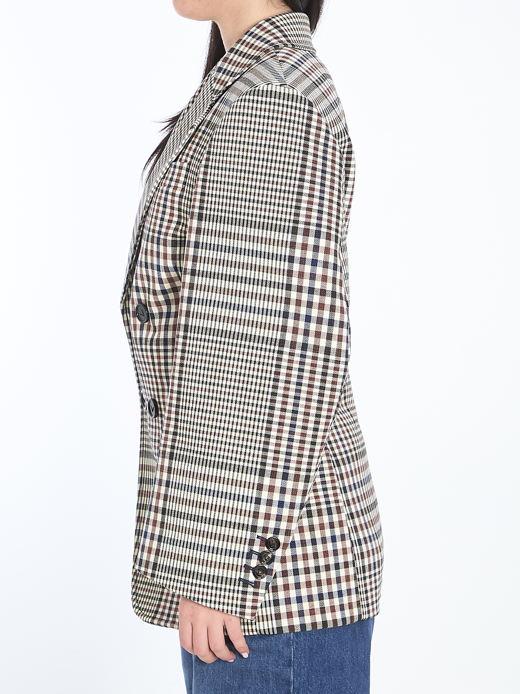 Double-breasted check blazer