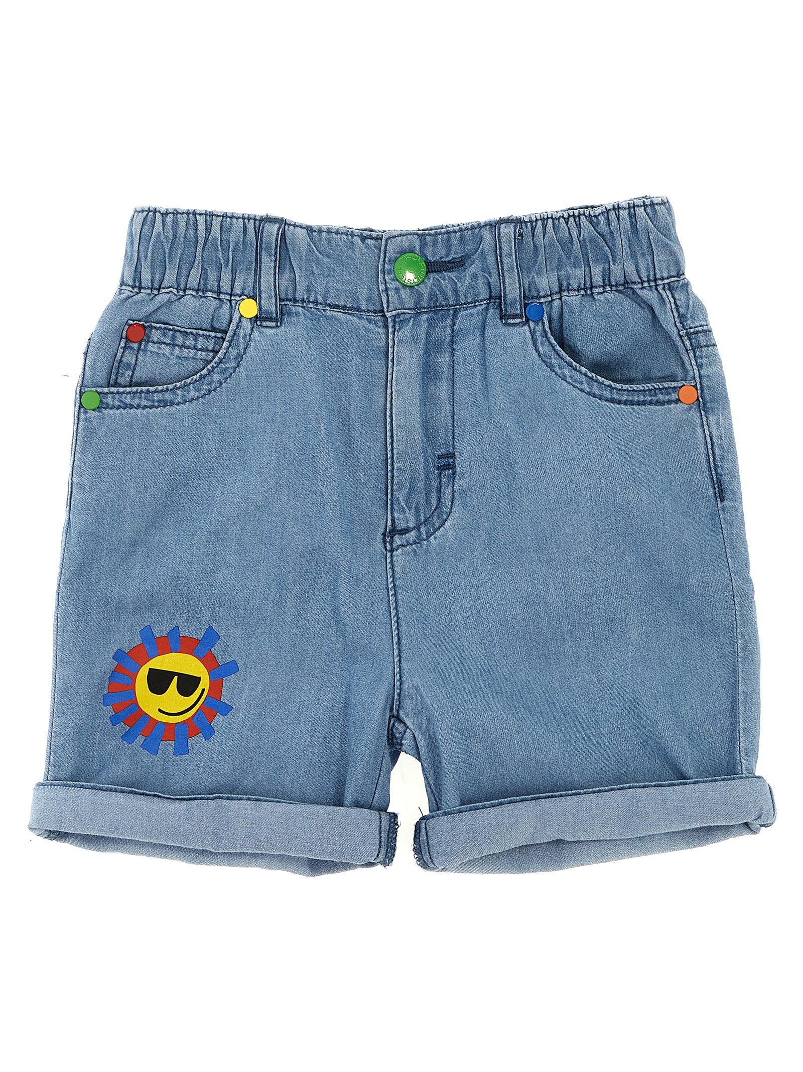 Printed denim shorts