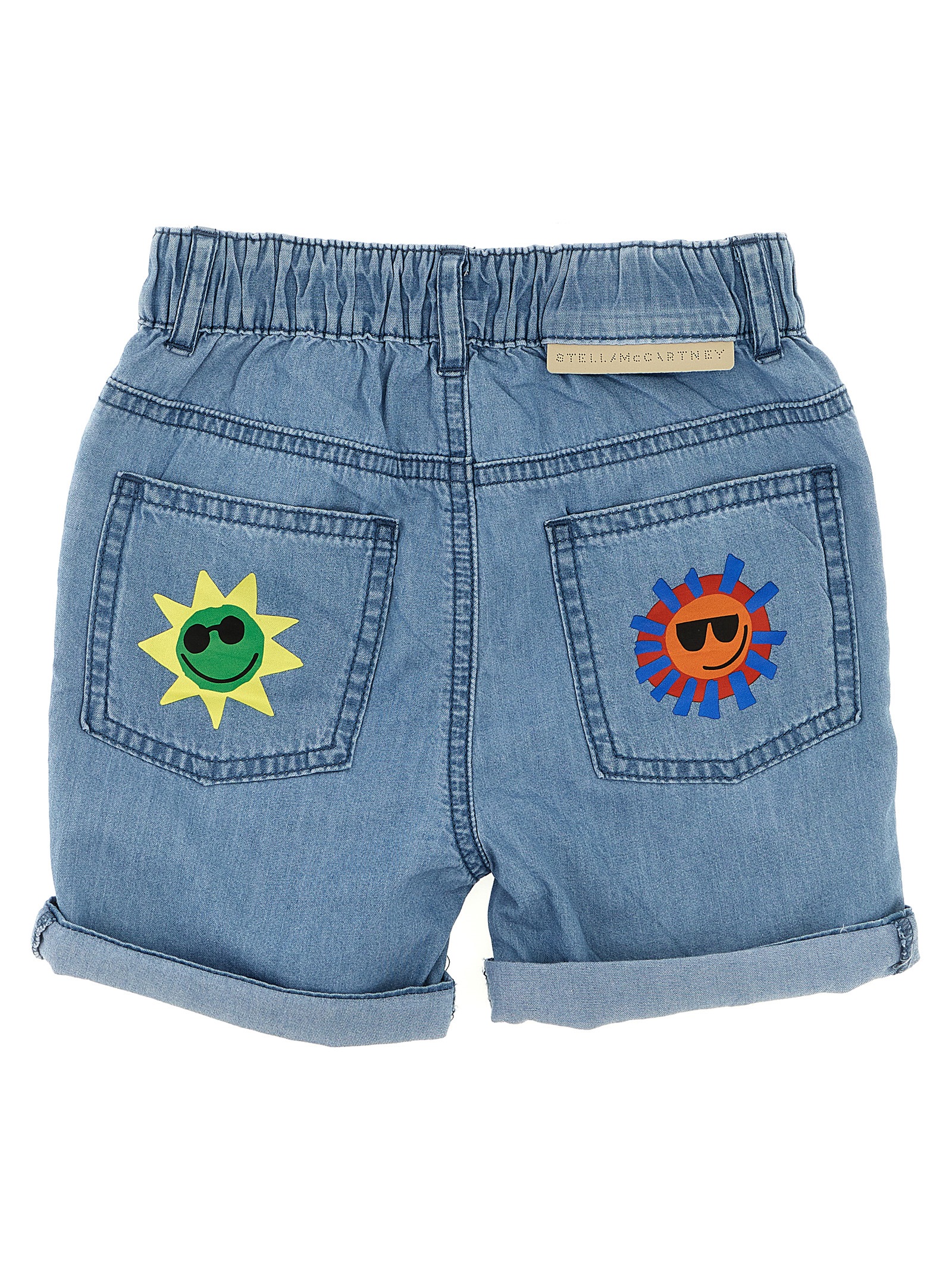 Printed denim shorts hover