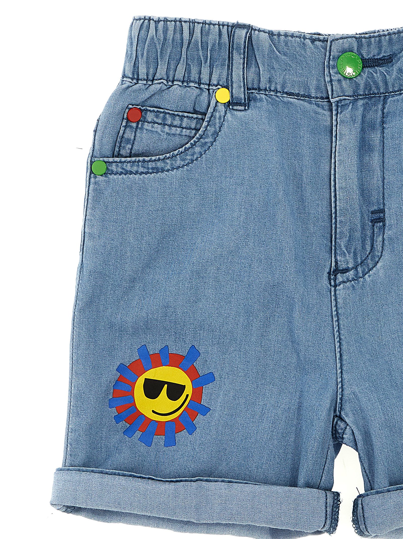 Printed denim shorts
