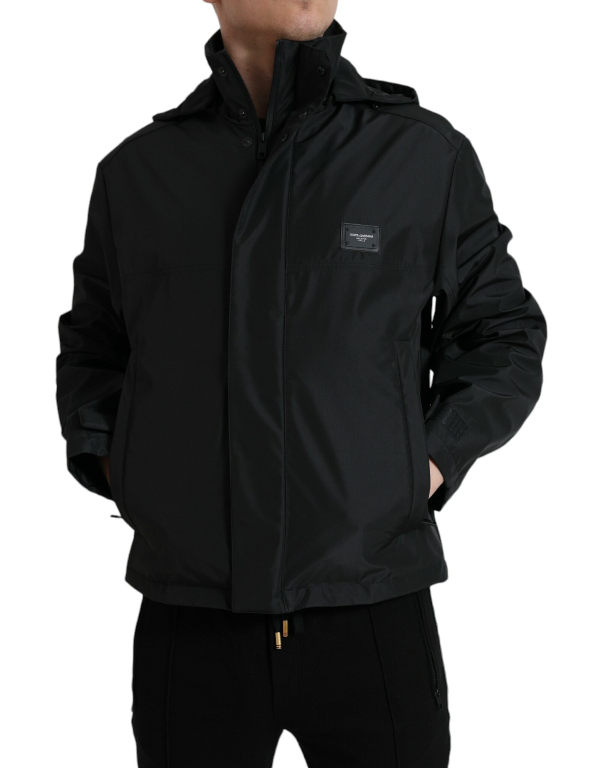 Sleek Black Windbreaker Jacket hover