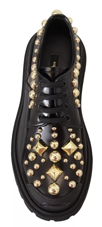 Black Leather Trekking Derby Embellished Shoes hover
