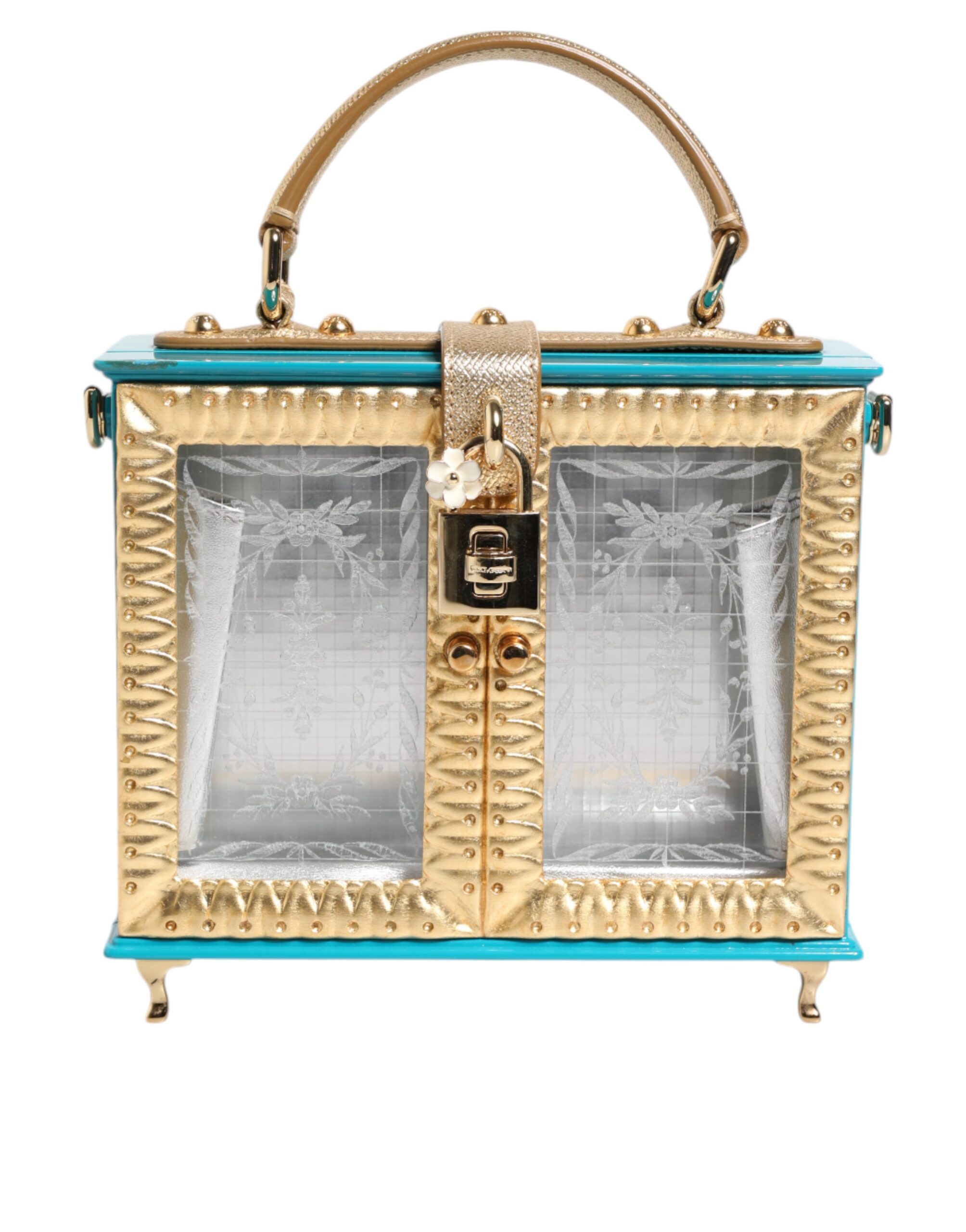 Turquoise Gold Acrylic Leather Miss Dolce Top Handle Bag hover