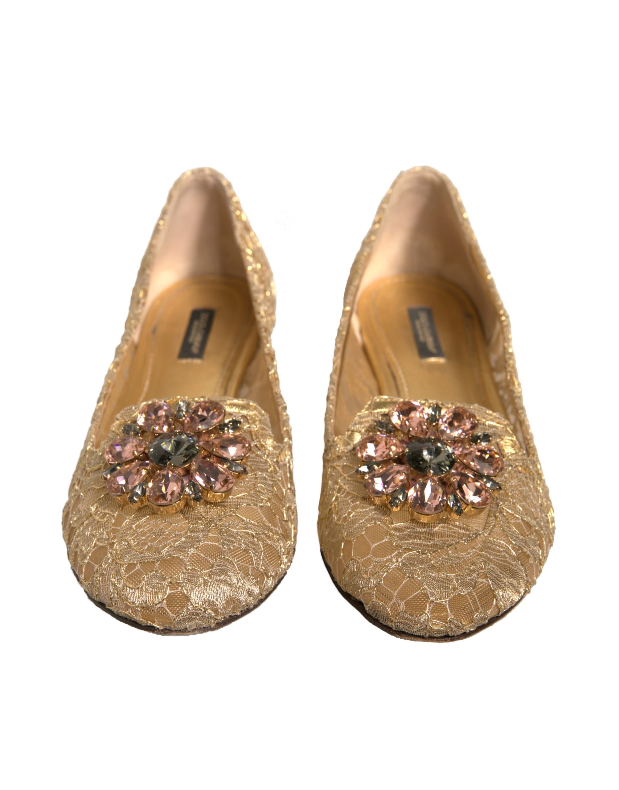 Gold Crystal Loafer Lace Ballet Flats Shoes hover