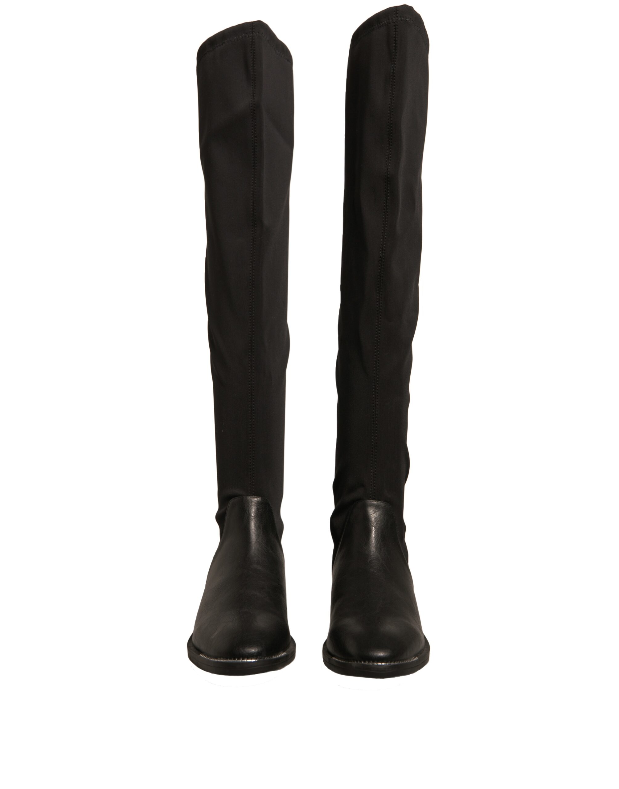 Black Leather Suede Flats High Boots Shoes hover