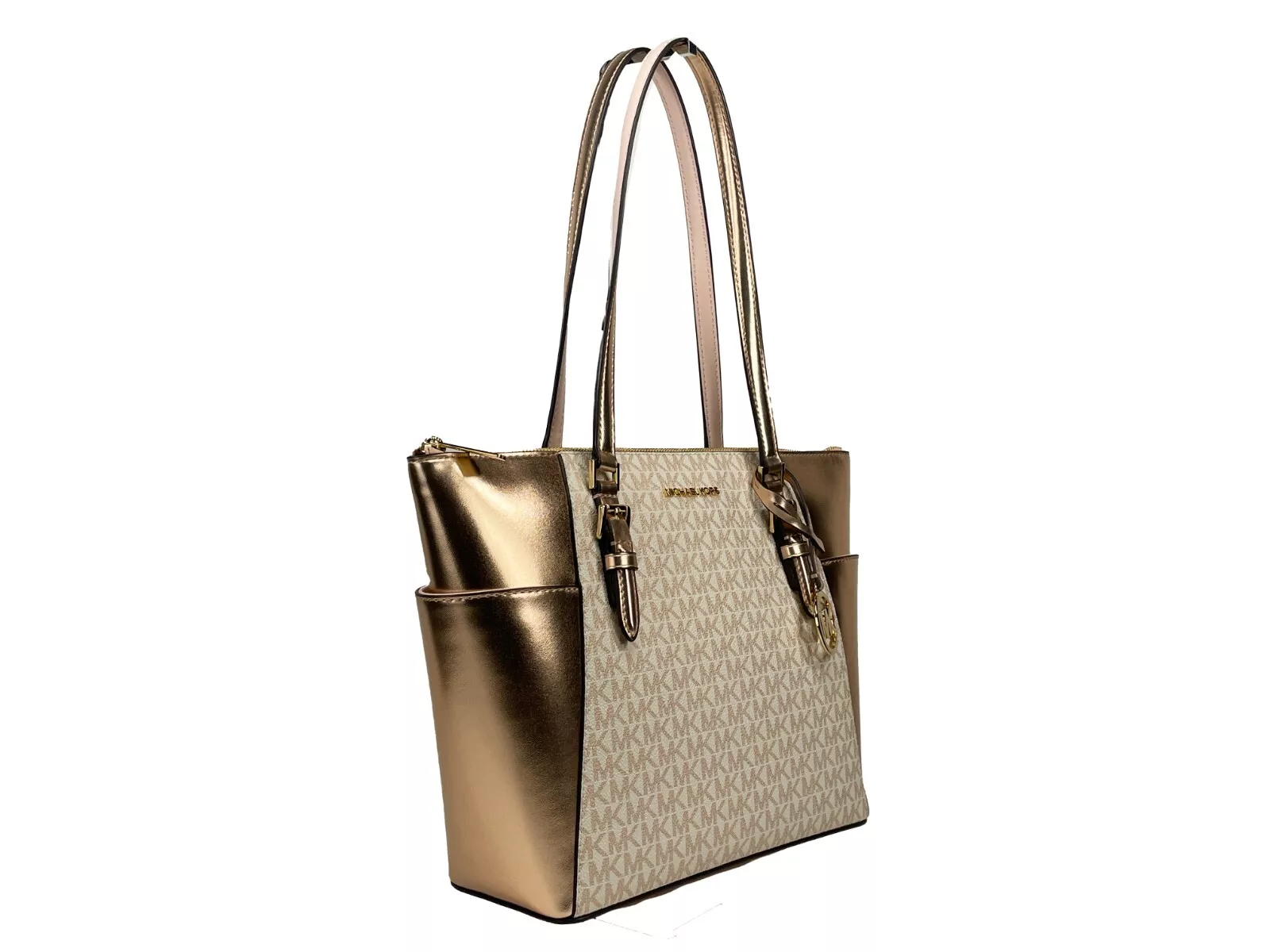 Charlotte Large Leather Top Zip Tote Bag Purse Rose Gold hover