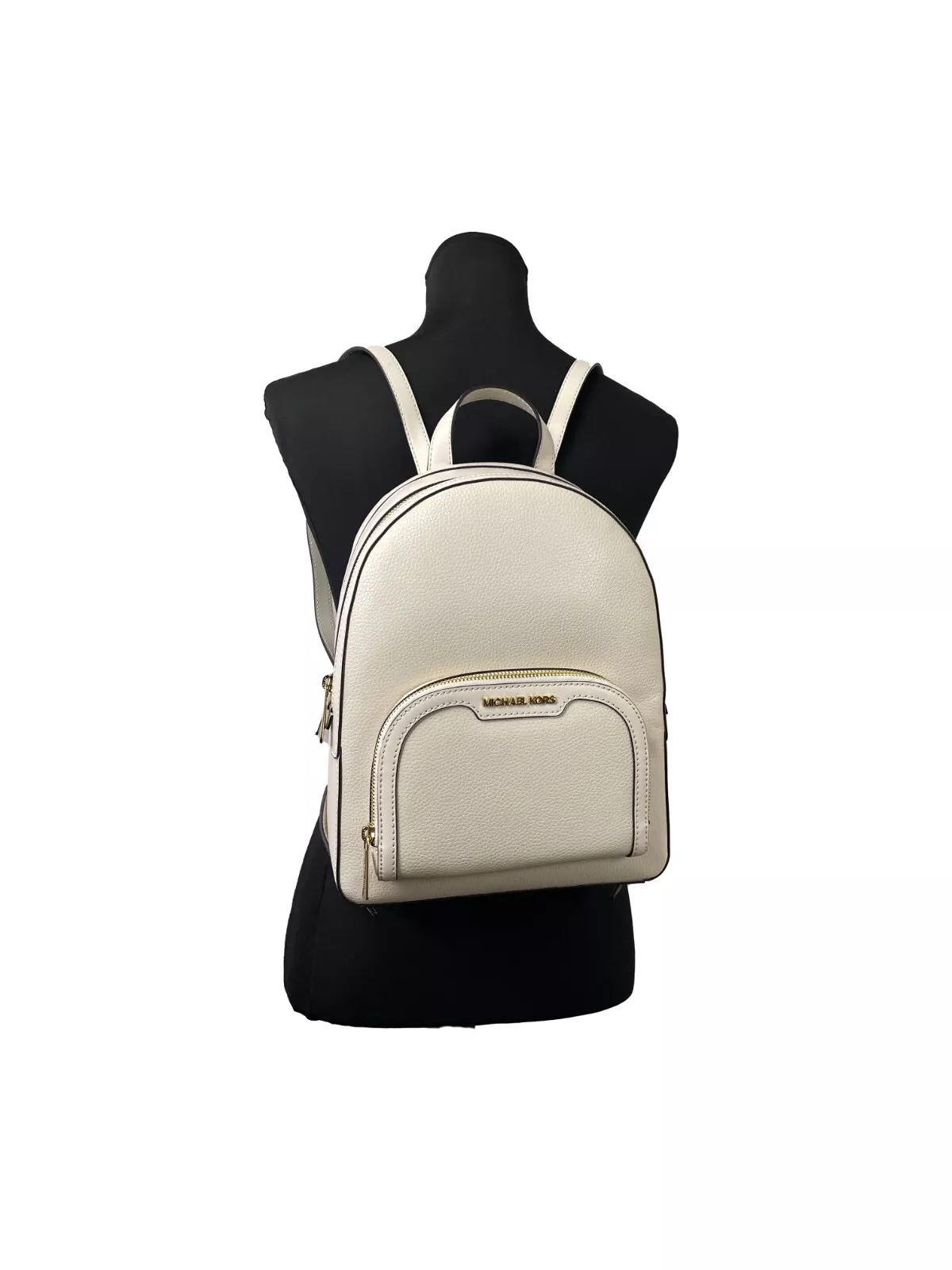 Jaycee Medium Pebble Leather Zip Pocket Backpack Bag Cream hover
