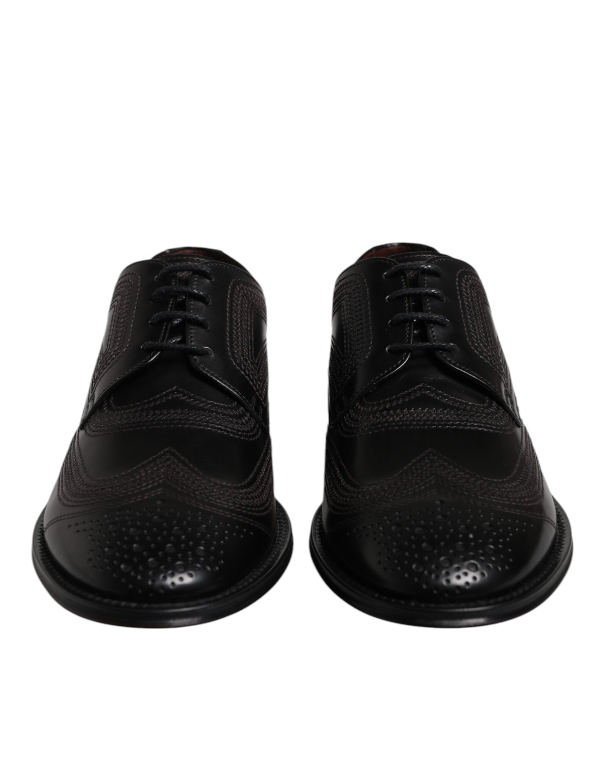 Black Embroidered Classic Leather Derby Dress Shoes hover