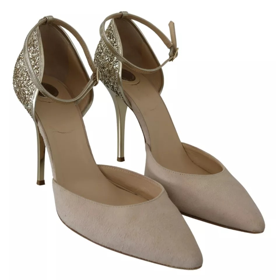 Beige Linen Ankle Strap High Heels Shoes hover