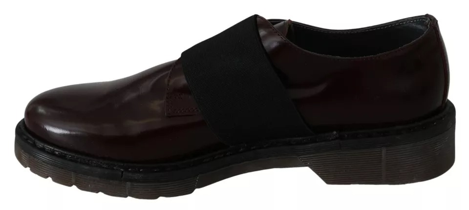 Dark Brown Leather Elastic Strap Shoes hover