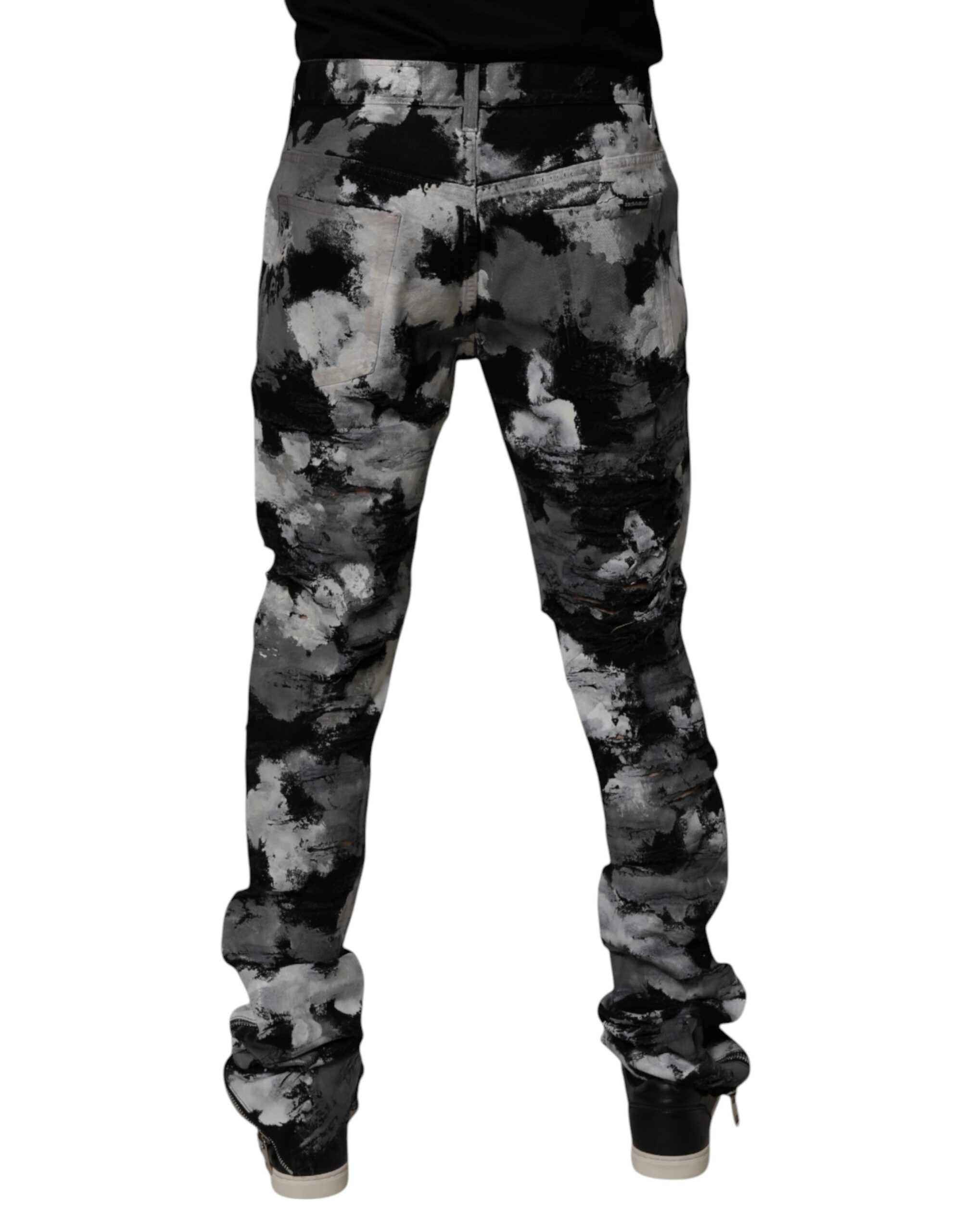 Multicolor Camouflage Tattered Skinny Denim Jeans