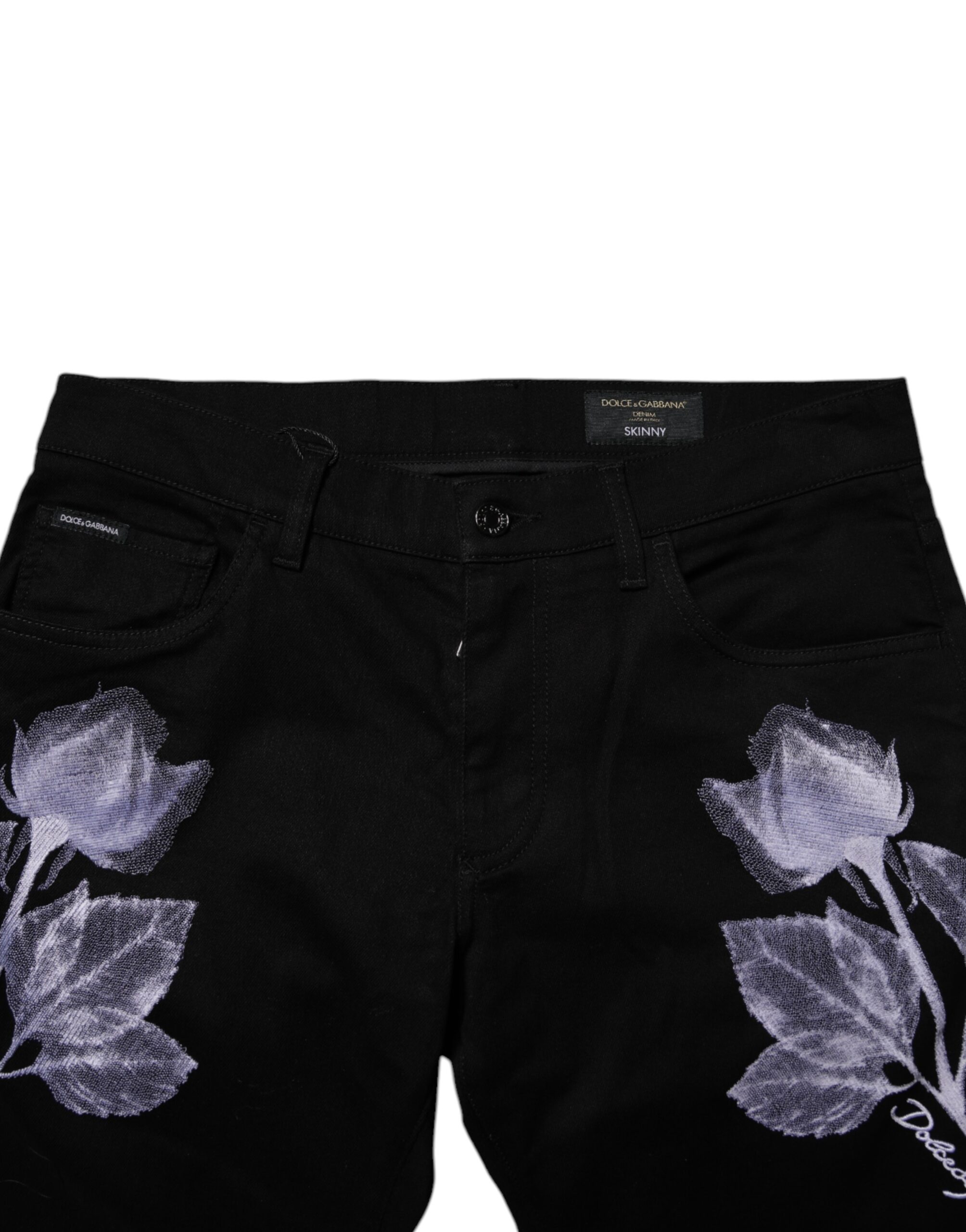 Black Floral Cotton Skinny Men Denim Jeans