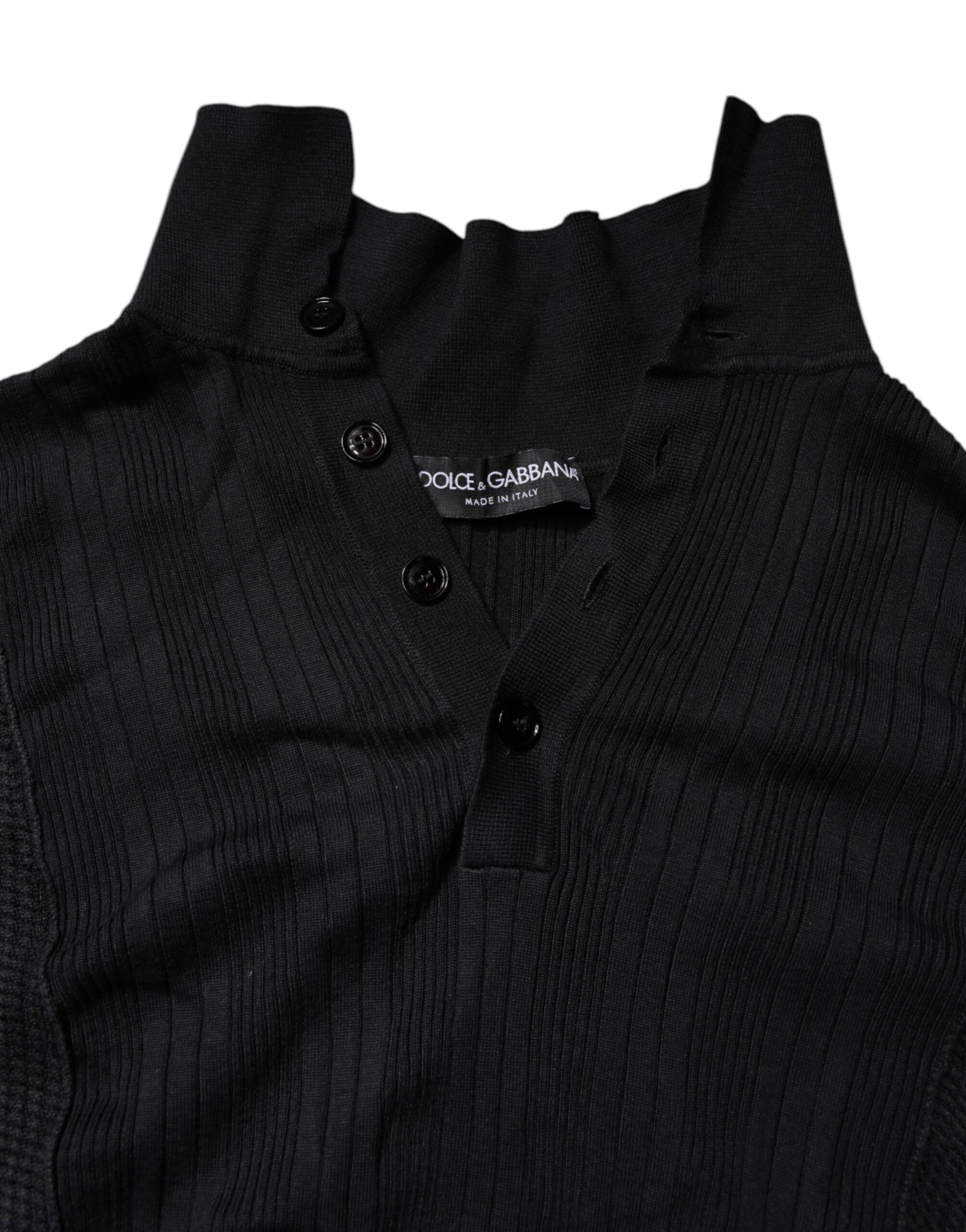 Black Heraldic Silk Buttoned Pullover Sweater