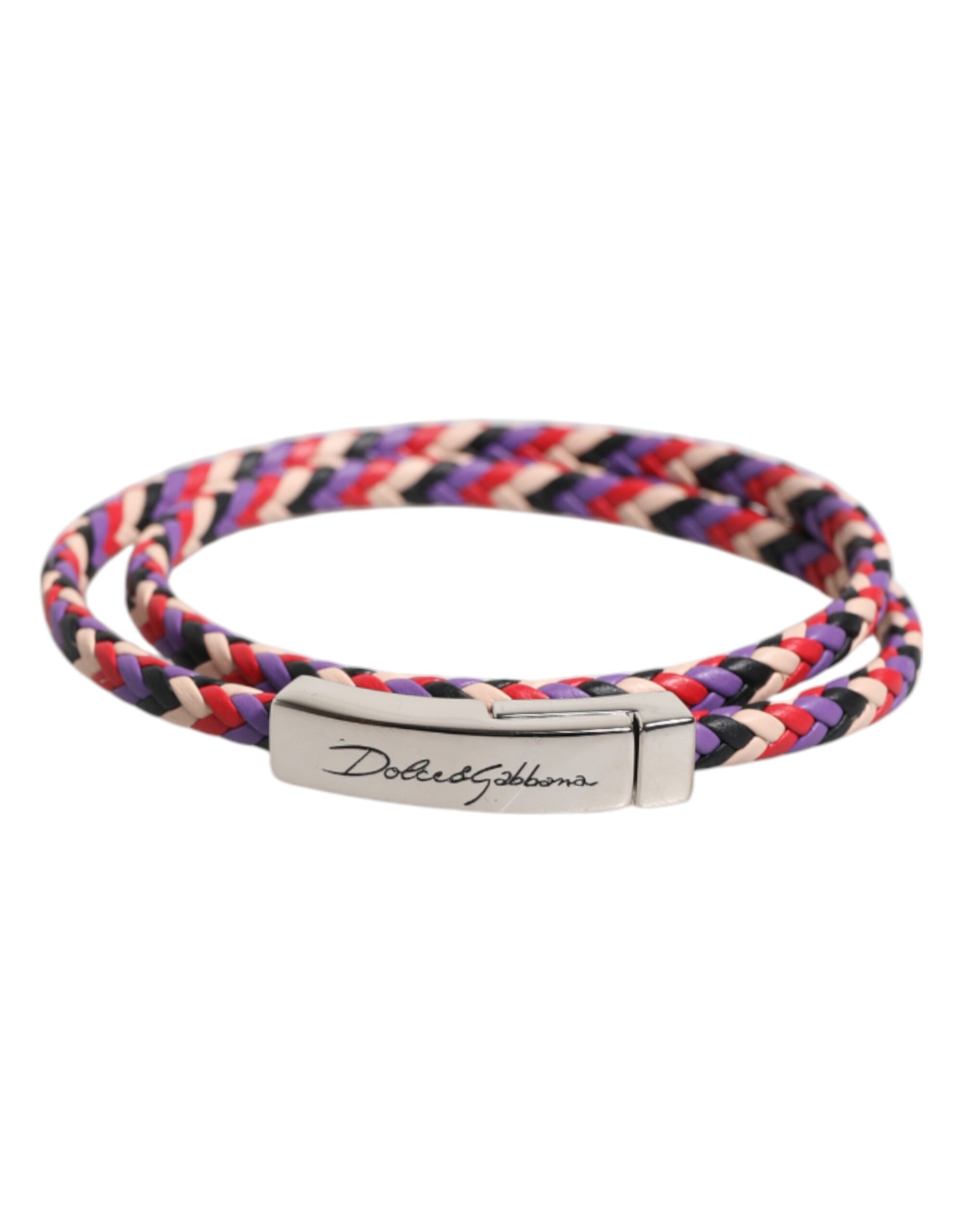 Multicolor Braided Woven Leather DG Logo Engraved Bracelet hover
